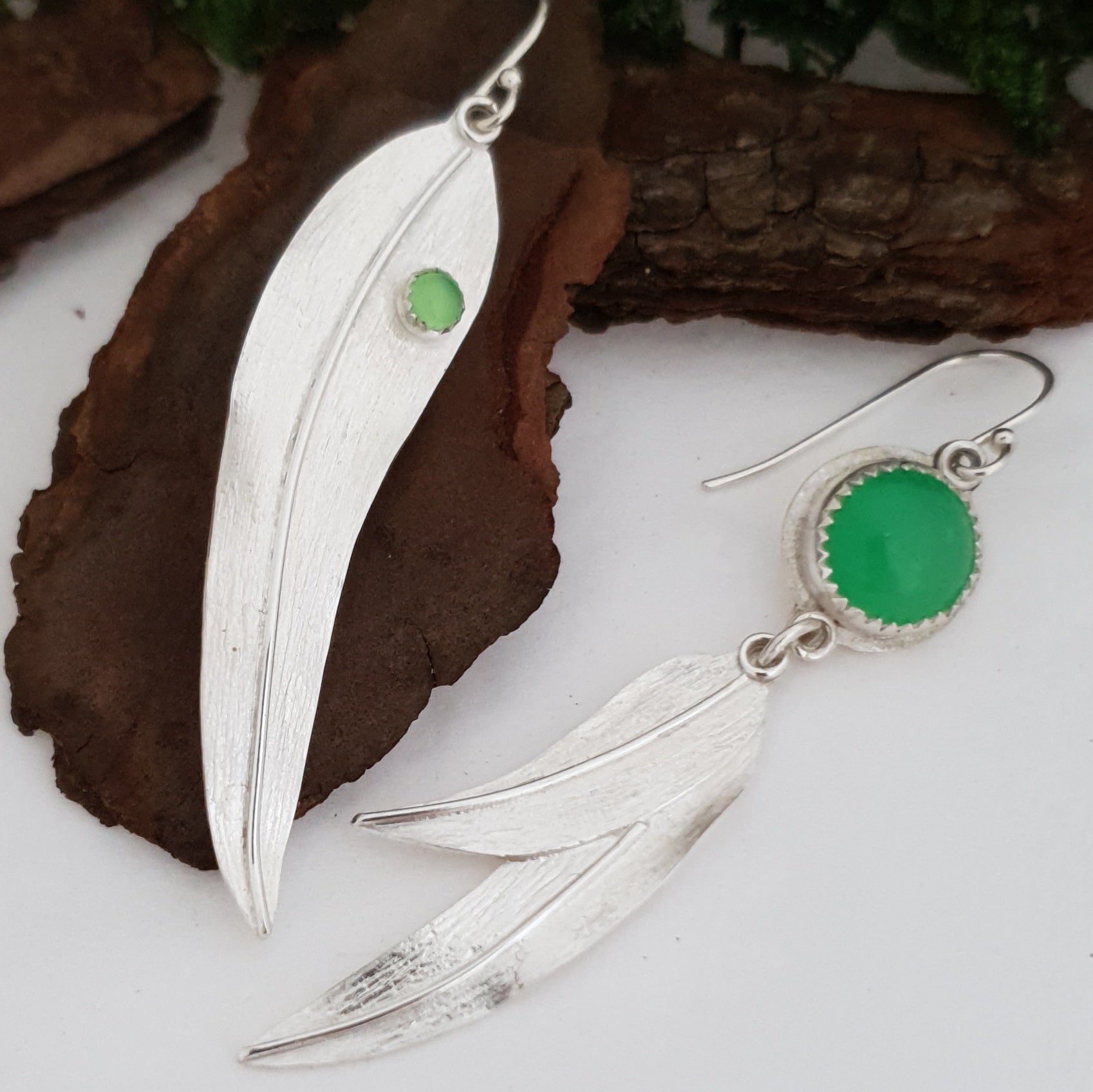 Mismatched eucalyptus leaf earrings