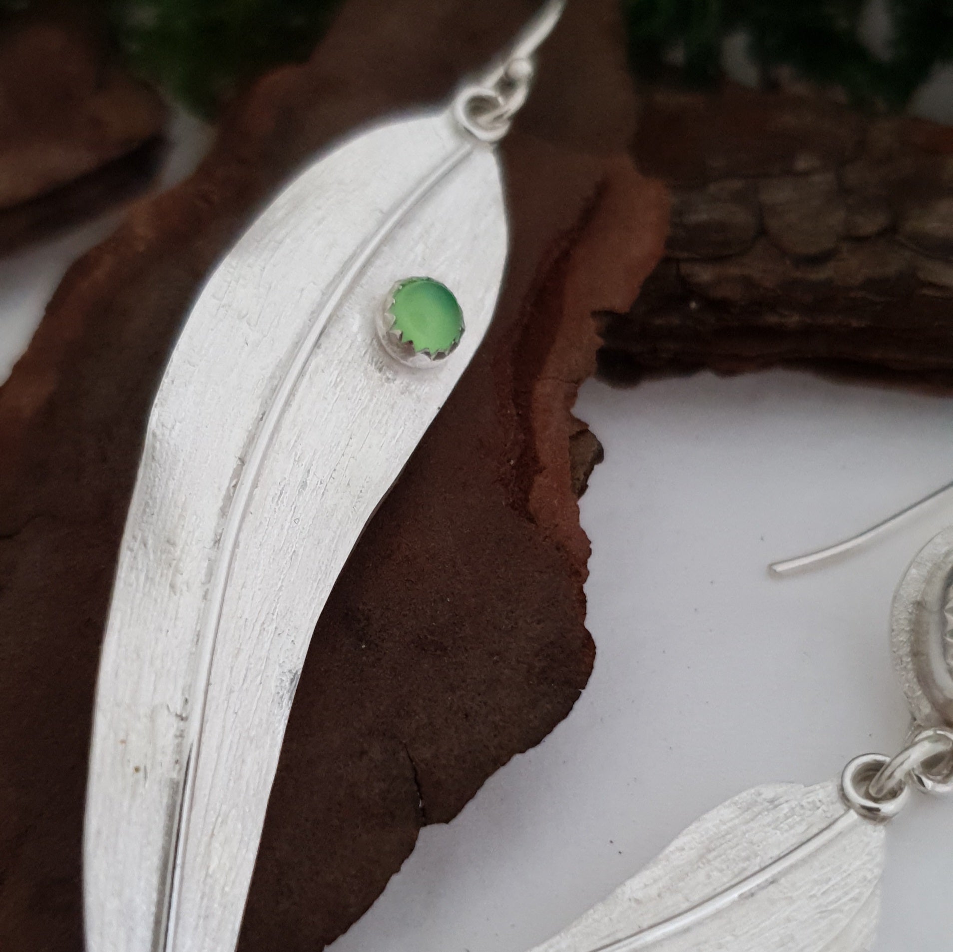 Mismatched eucalyptus leaf earrings