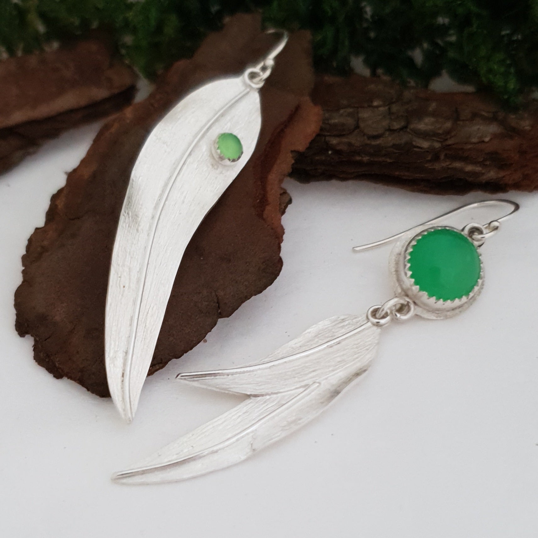 Mismatched eucalyptus leaf earrings