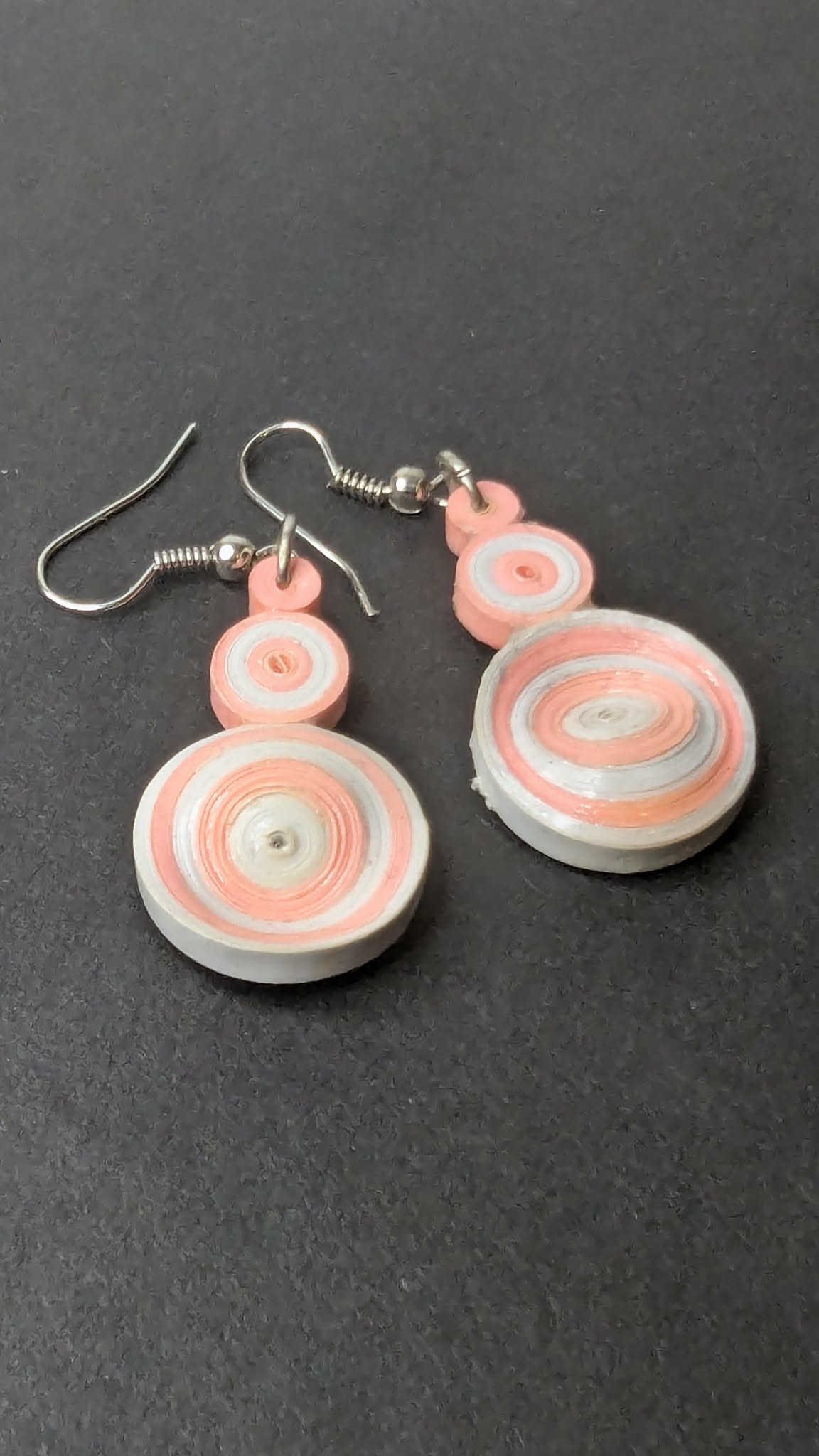 Quilled Skewed pink and white earrings