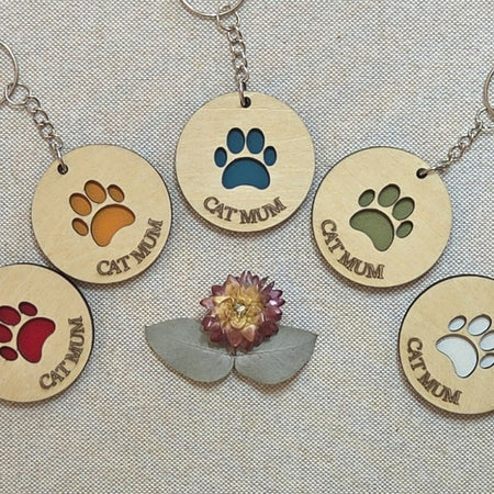 CAT MUM - Handcrafted Timber Keyrings