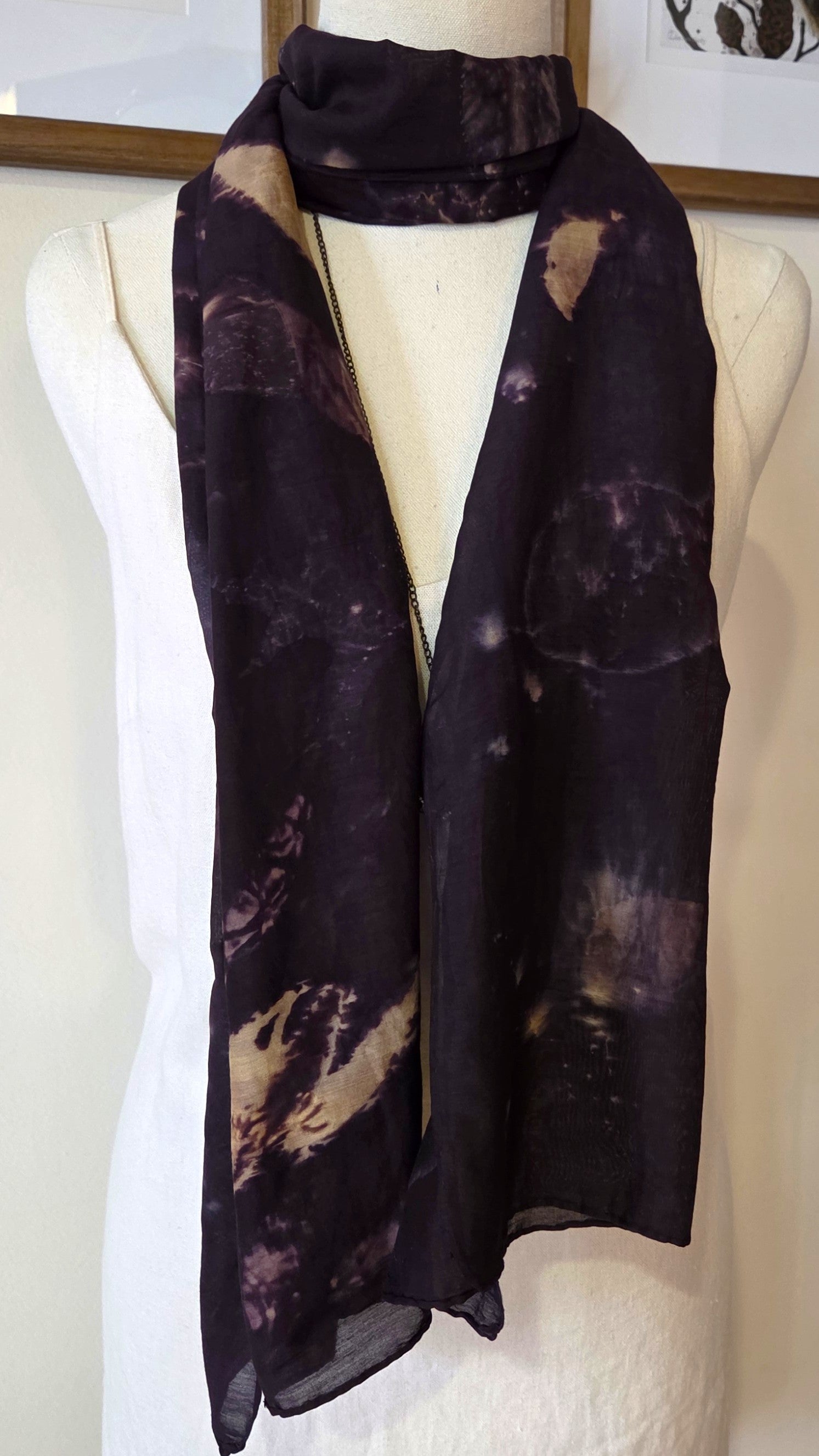 The Lyra - Cotton/Silk Blend  Ecoprint Scarf/Wrap