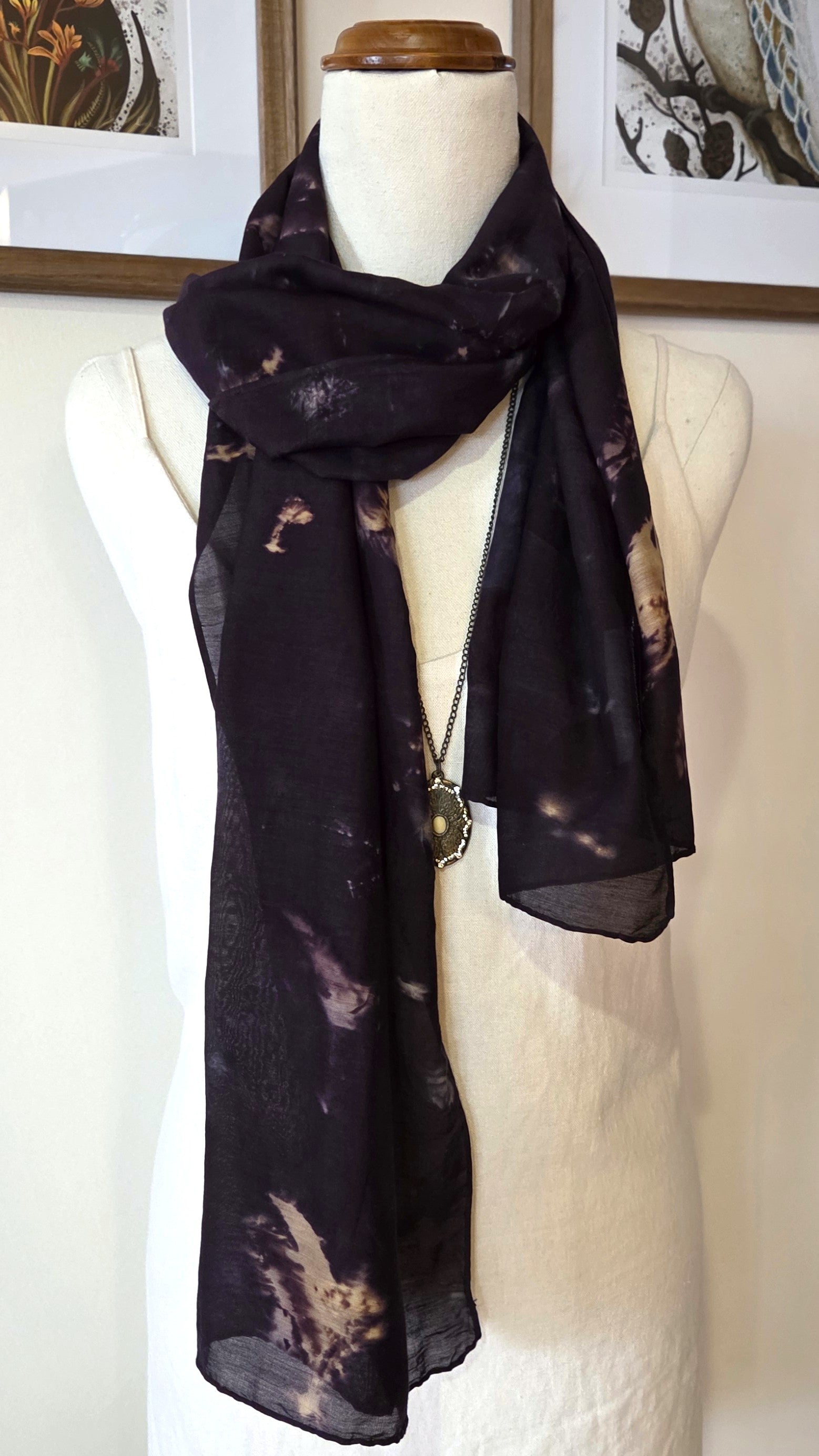 The Lyra - Cotton/Silk Blend  Ecoprint Scarf/Wrap