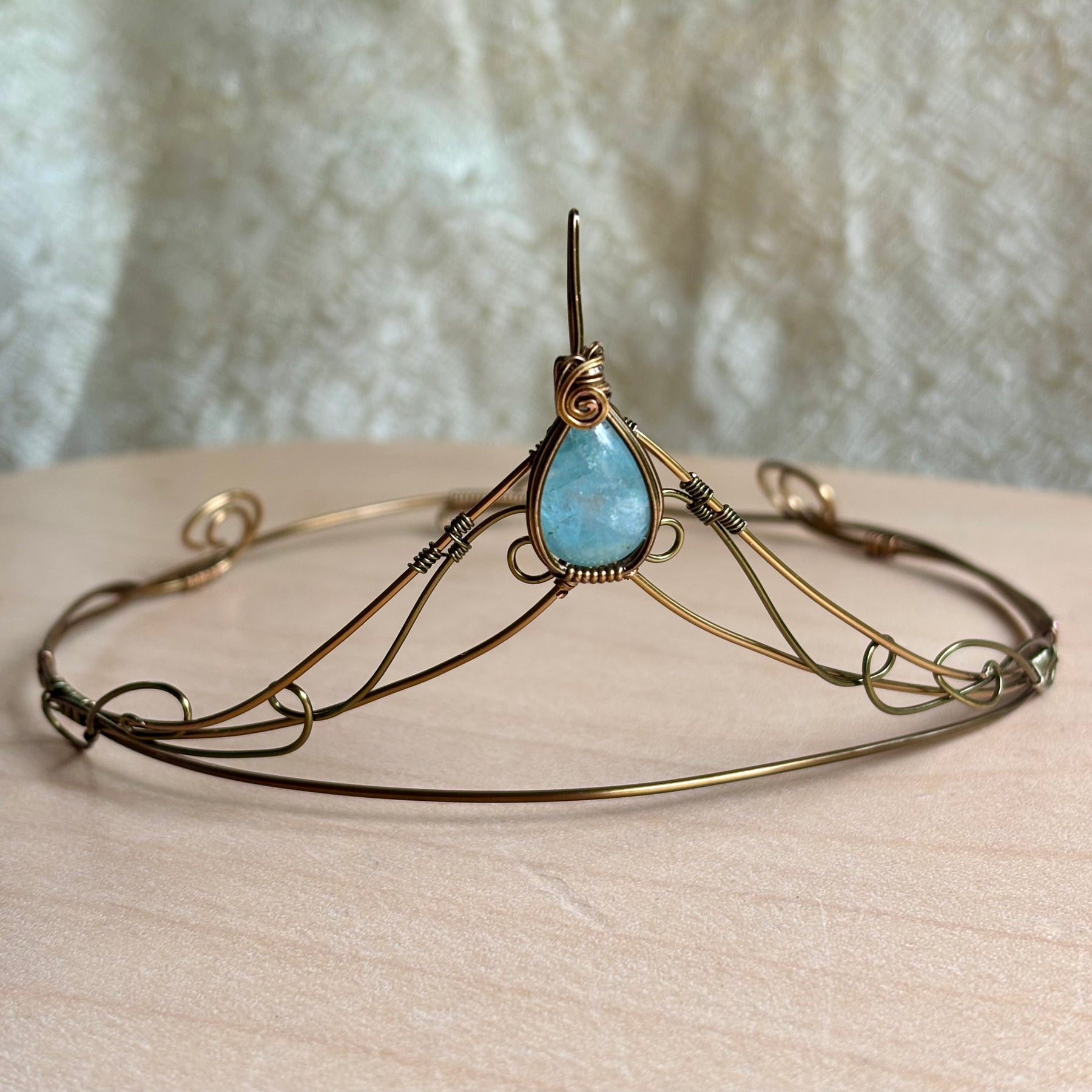 Aquamarine Crystal tiara crown in copper