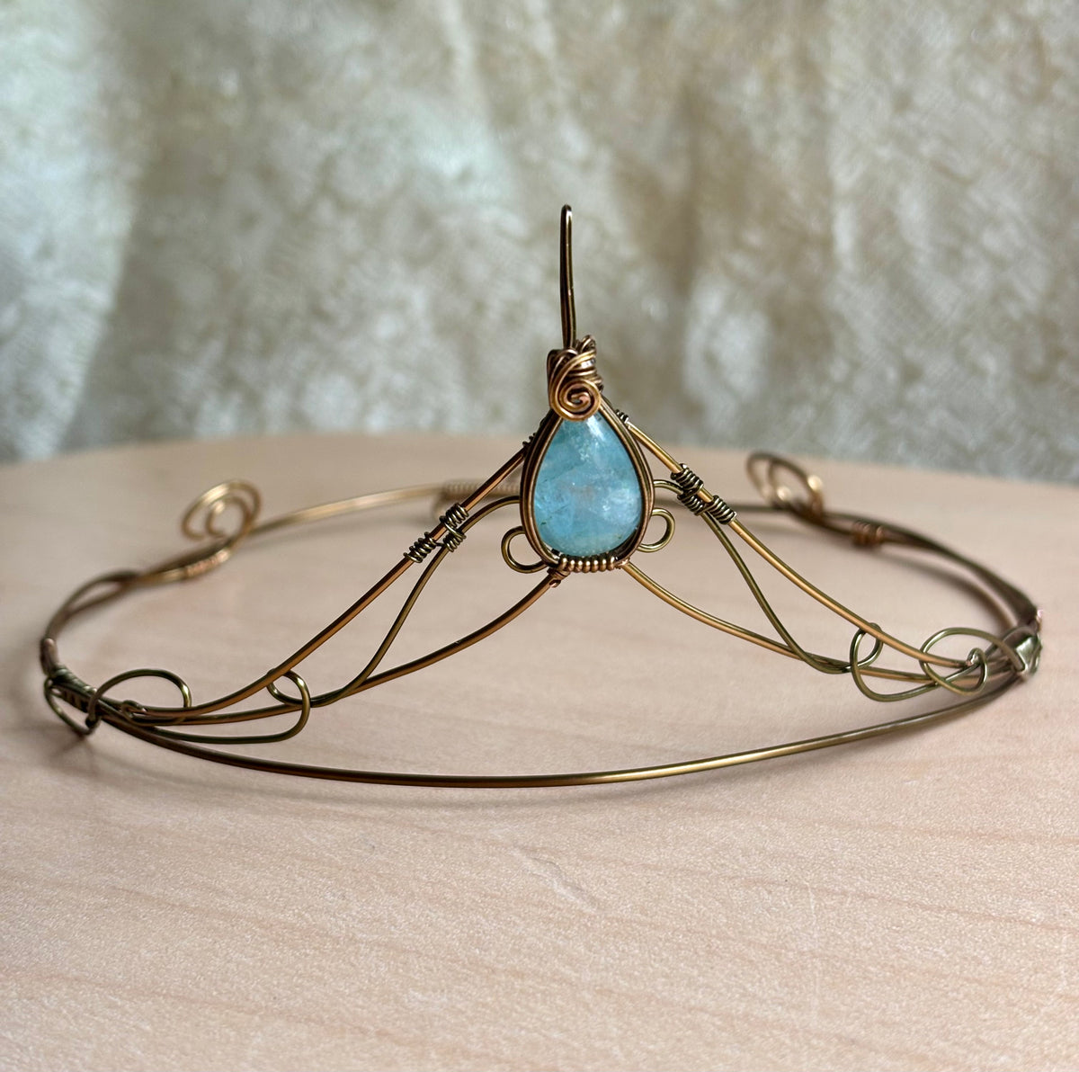 Aquamarine Crystal tiara crown in copper