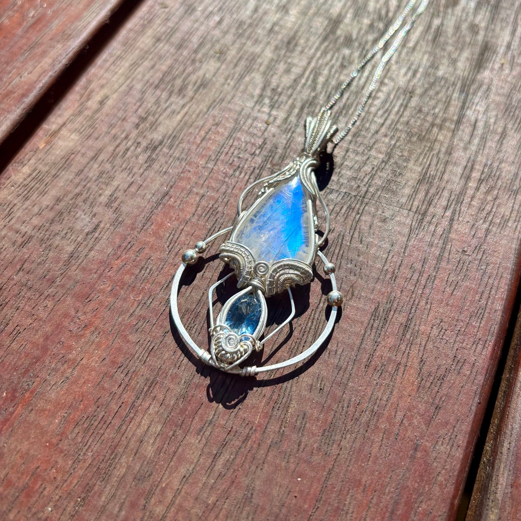 Moonstone, mystic Quartz fantasy geometry pendant