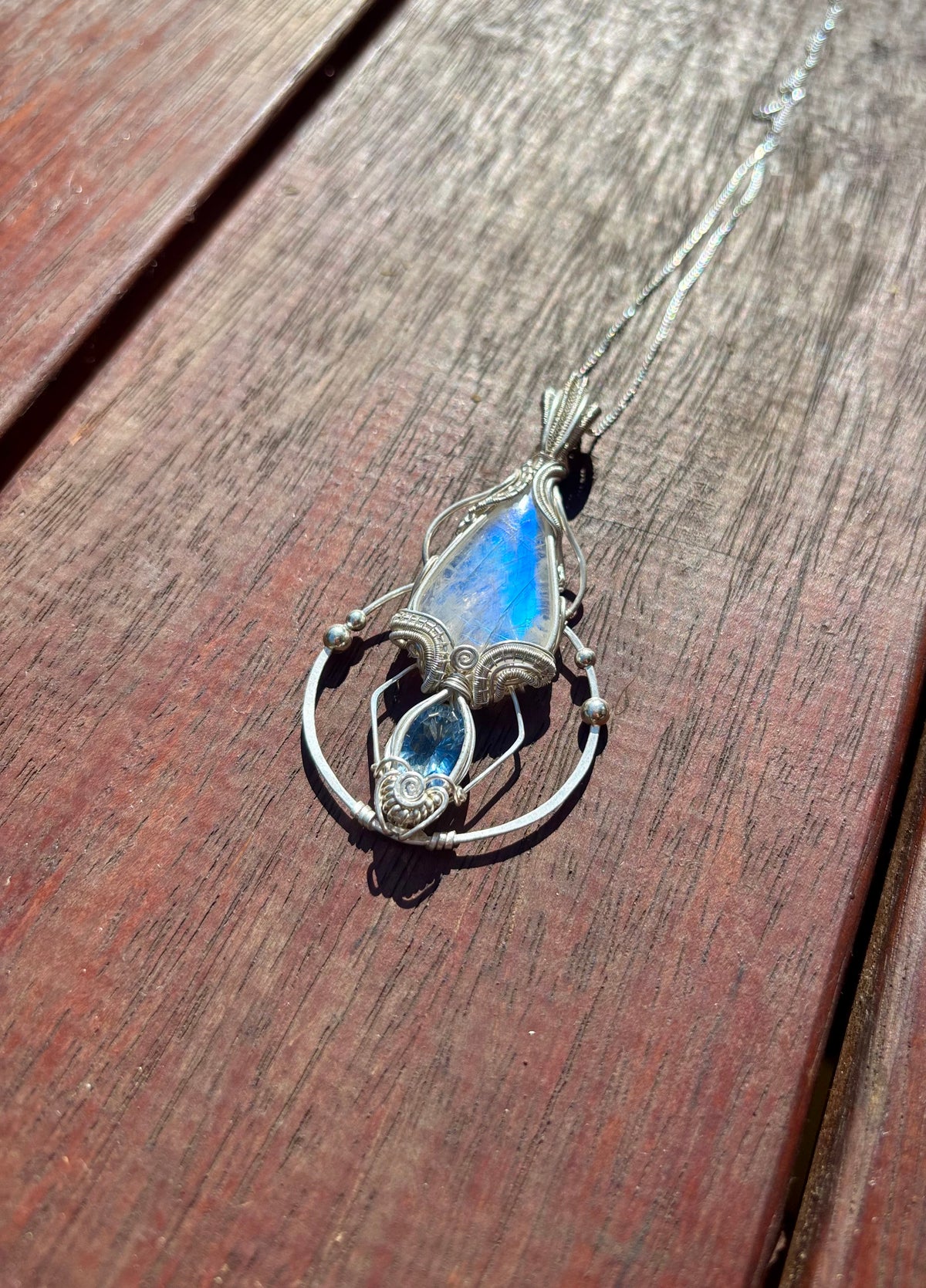 Moonstone, mystic Quartz fantasy geometry pendant