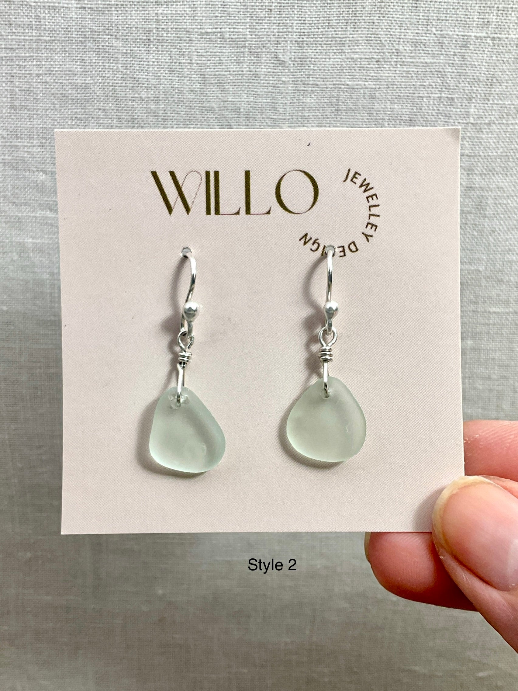 White Sea glass earrings with argentium silver. 2 variations