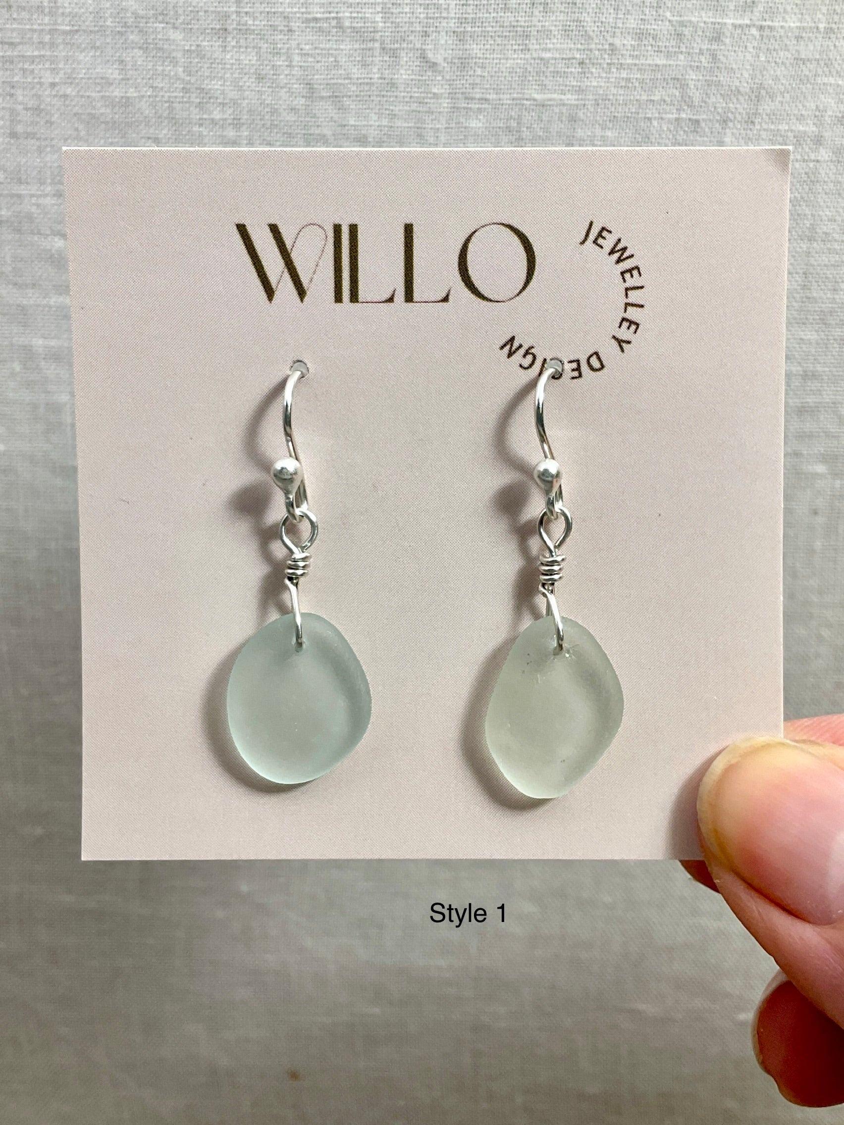 White Sea glass earrings with argentium silver. 2 variations