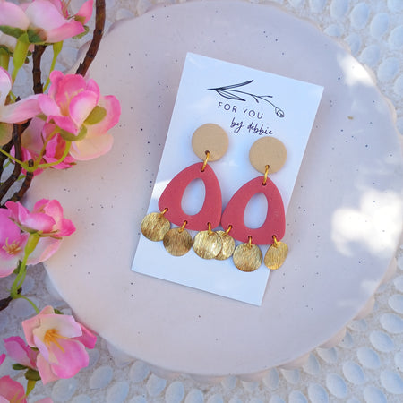 Brass charm coral colour dangle earrings