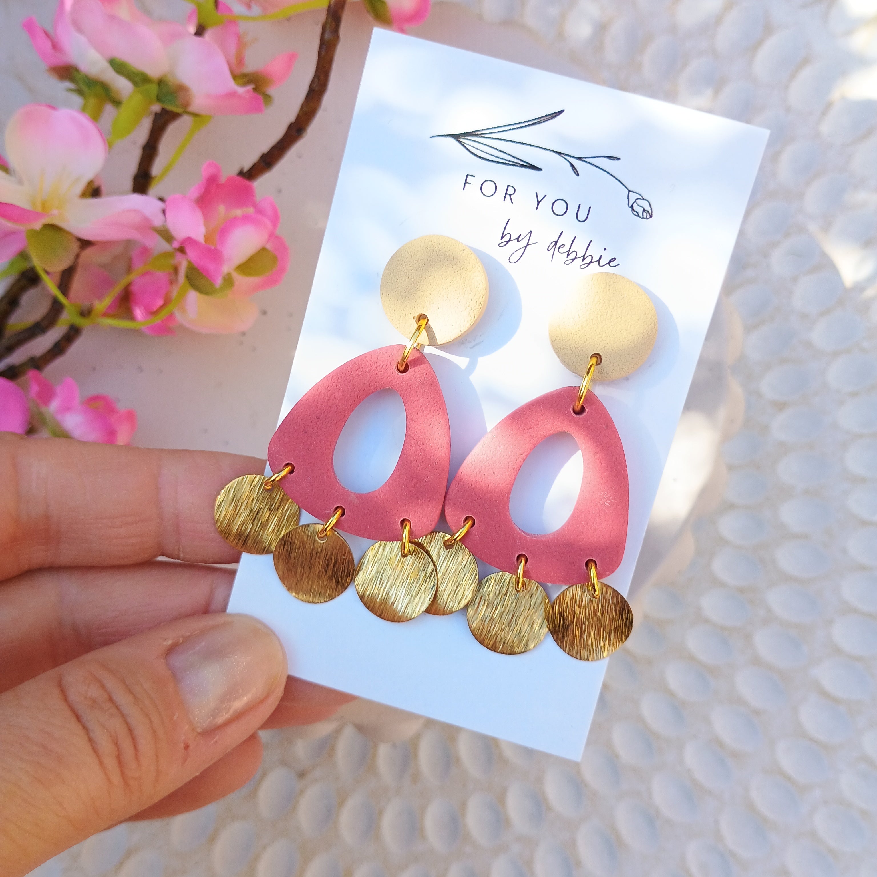 Brass charm coral colour dangle earrings