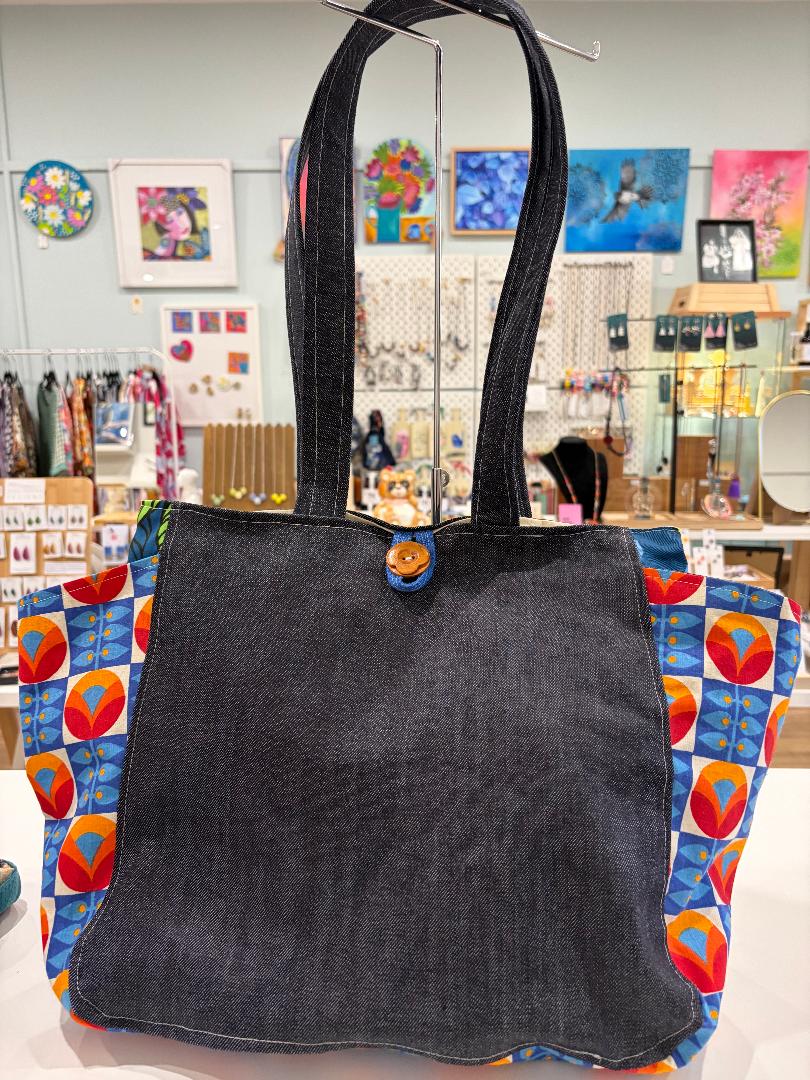 gorgeous denim, vintage fabrics POPPY bag - violetclothing - free postage