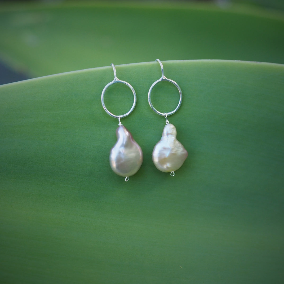 Circle + Tear Drop Pearl Earrings | Sterling Silver