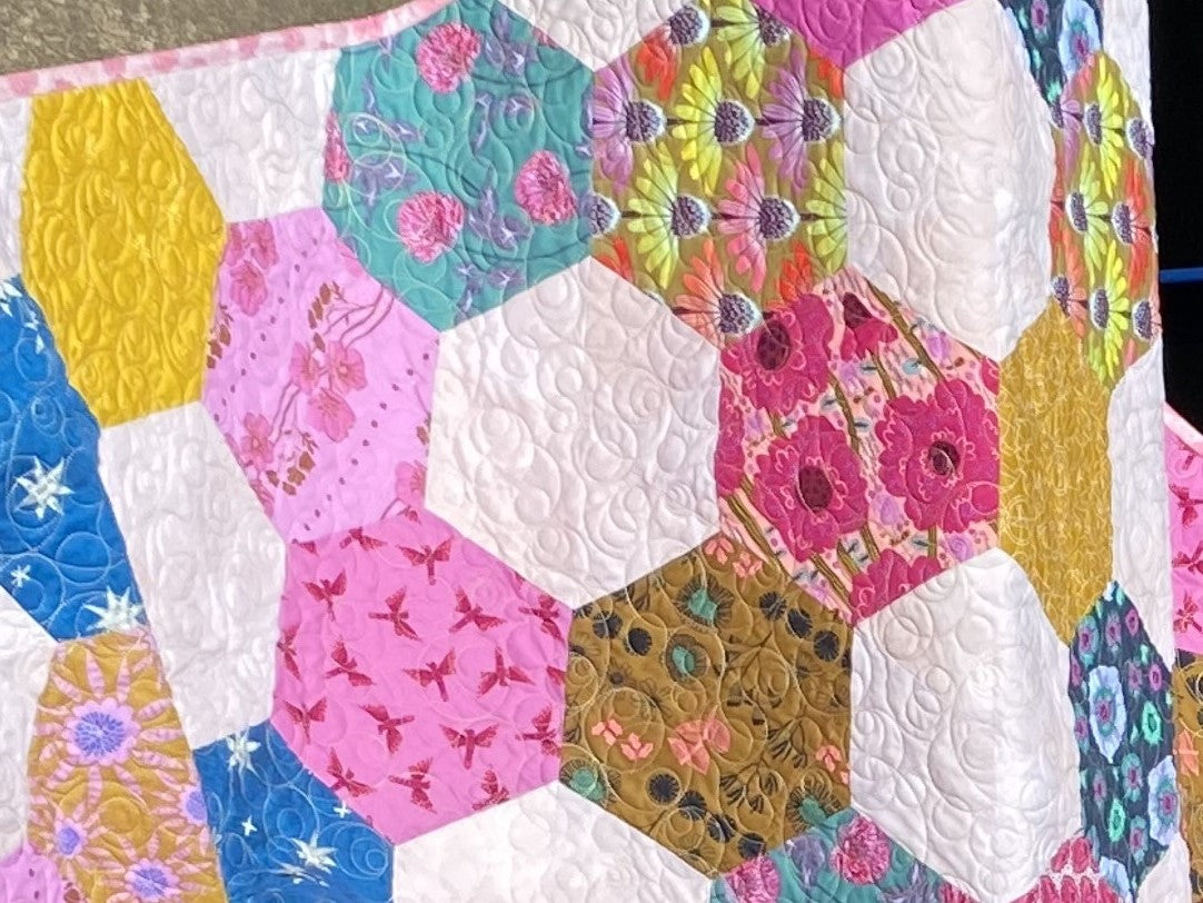 Hexagon Modern Quilt -  Pink Brights and friends