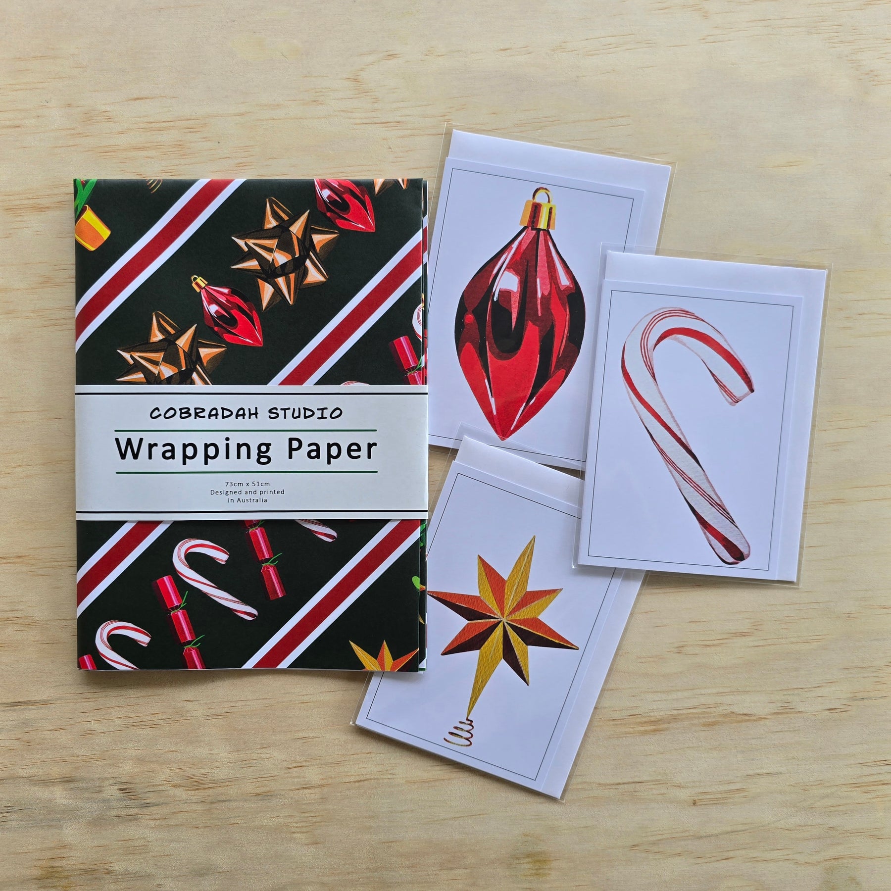 Christmas Ornaments Gift Wrap and Card Set