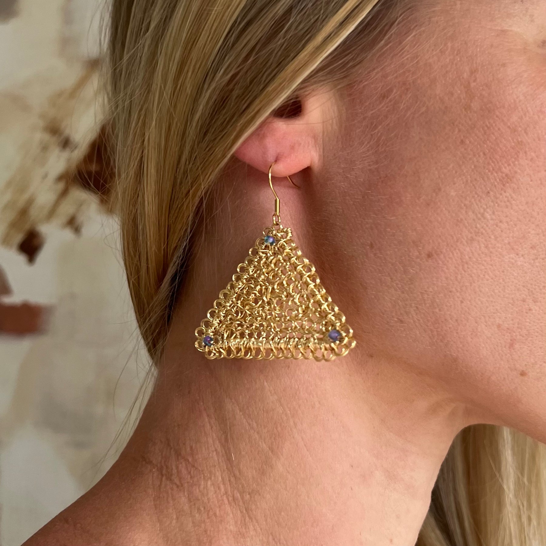 Gold triangle earrings, Peruvian