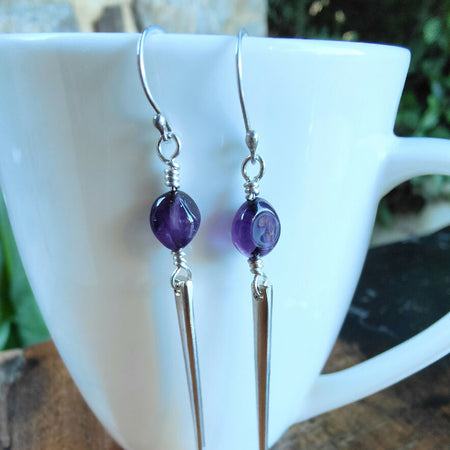 Amethyst and Sterling Silver Fork Tine Earrings