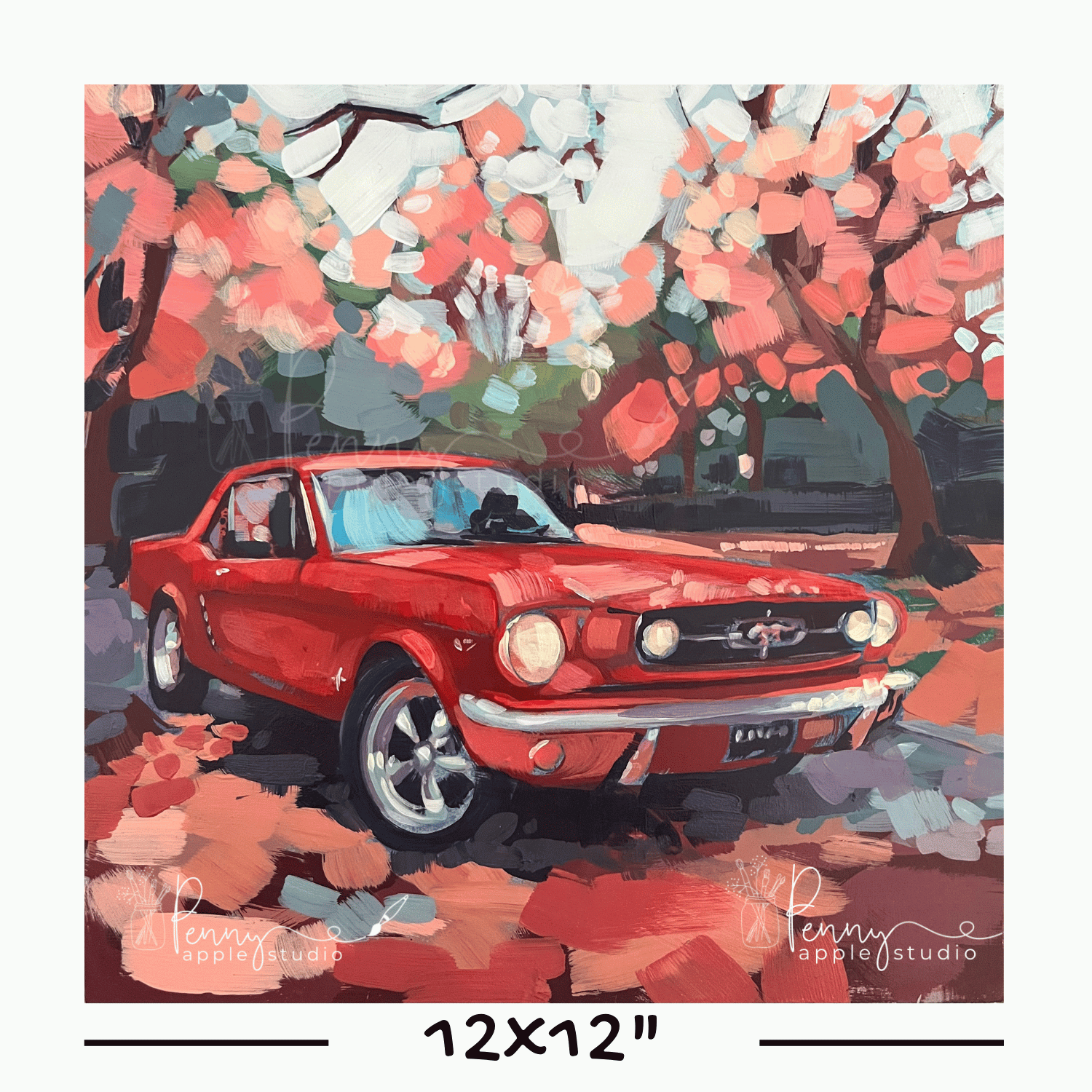 Unframed Expressive Square Art Print – Cherry Mustang