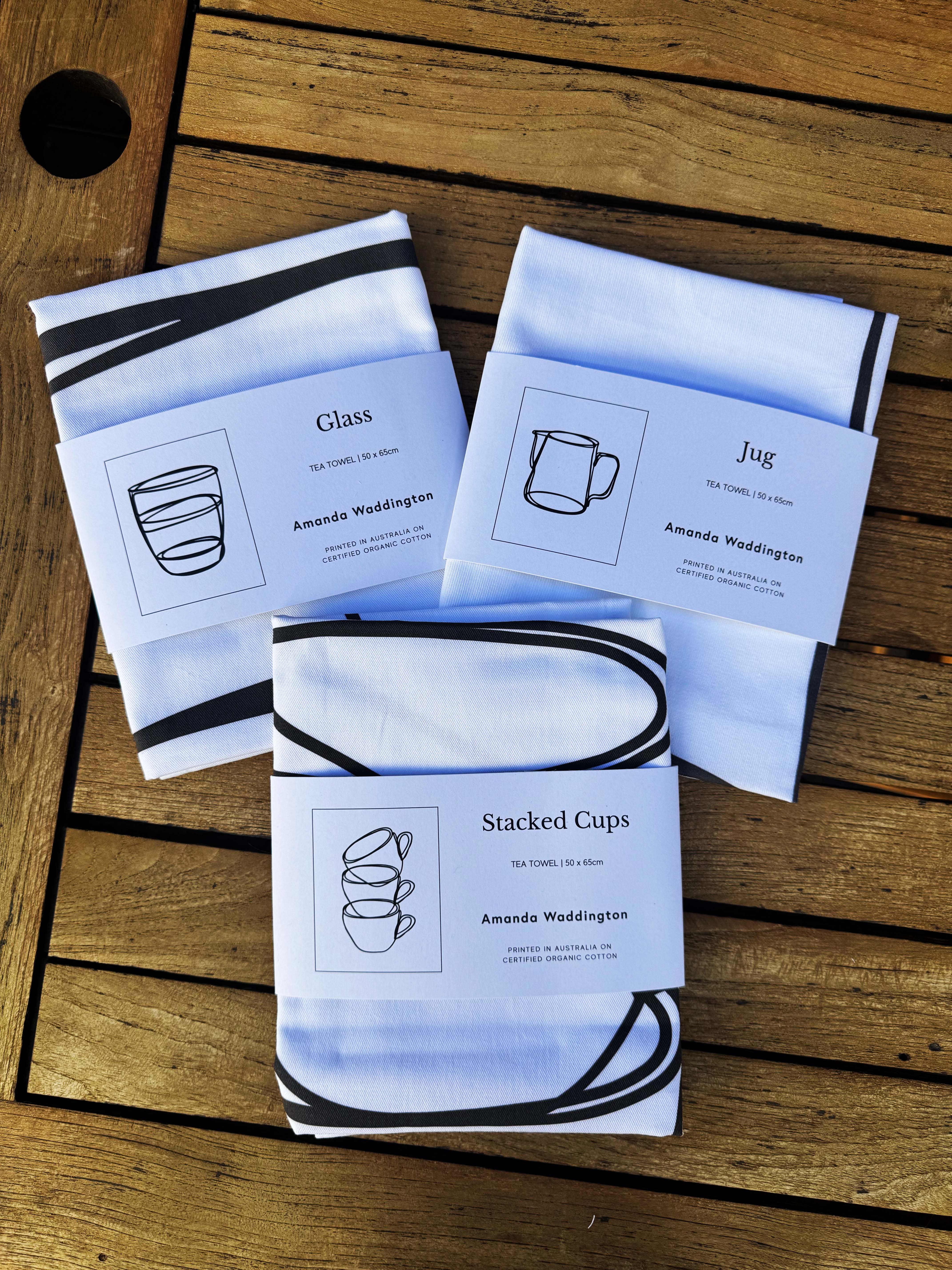 Pack of 3 Artist Designed Tea Towels - 100% Organic Cotton. Kitchen Studies 1, 2 and 3