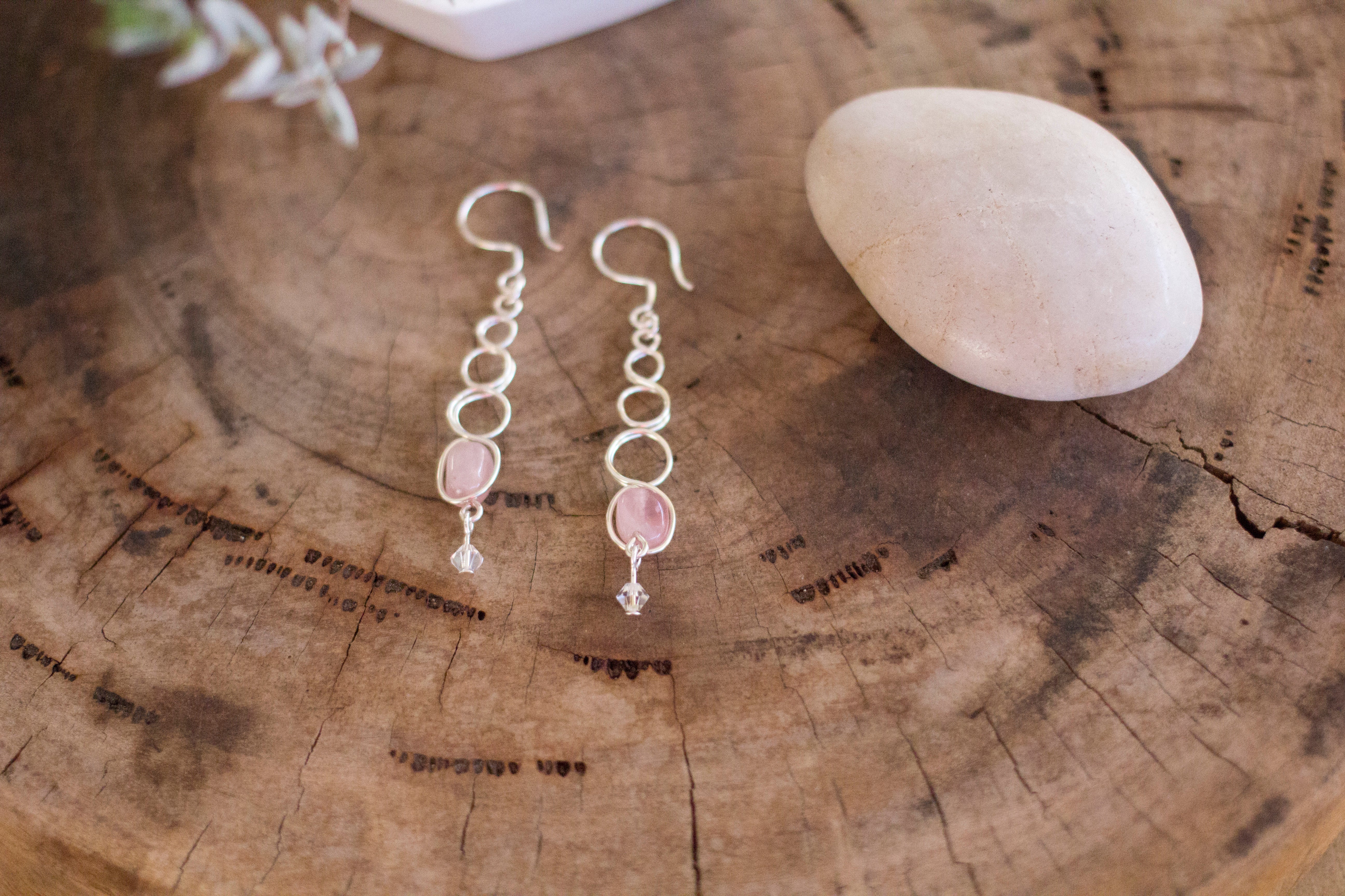 Rose Quartz Silver Looped Dangle Earrings