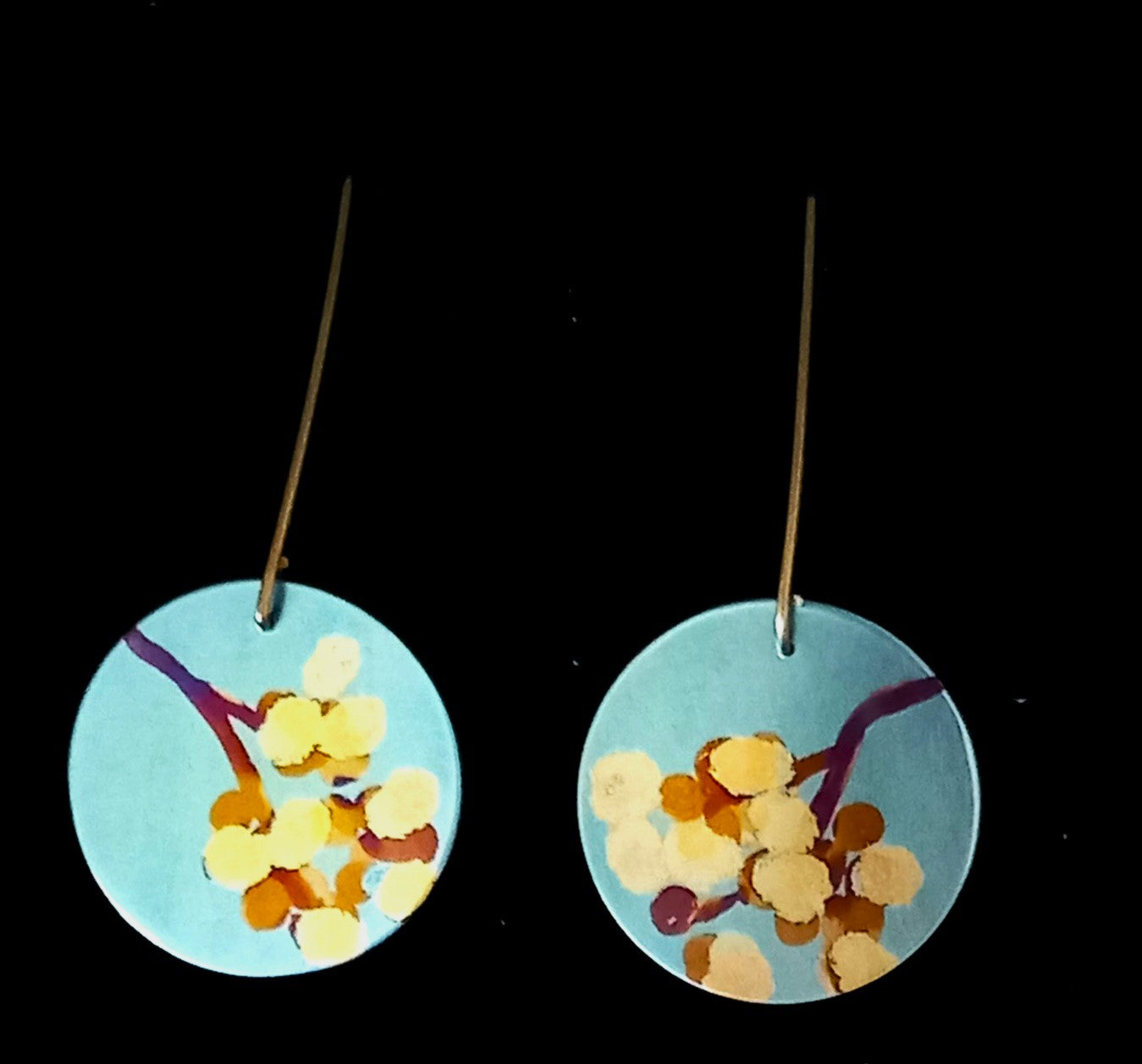 Titanium Disc Earrings with Wattle Design- Sky Blue, Yellow, Gold, Bronze