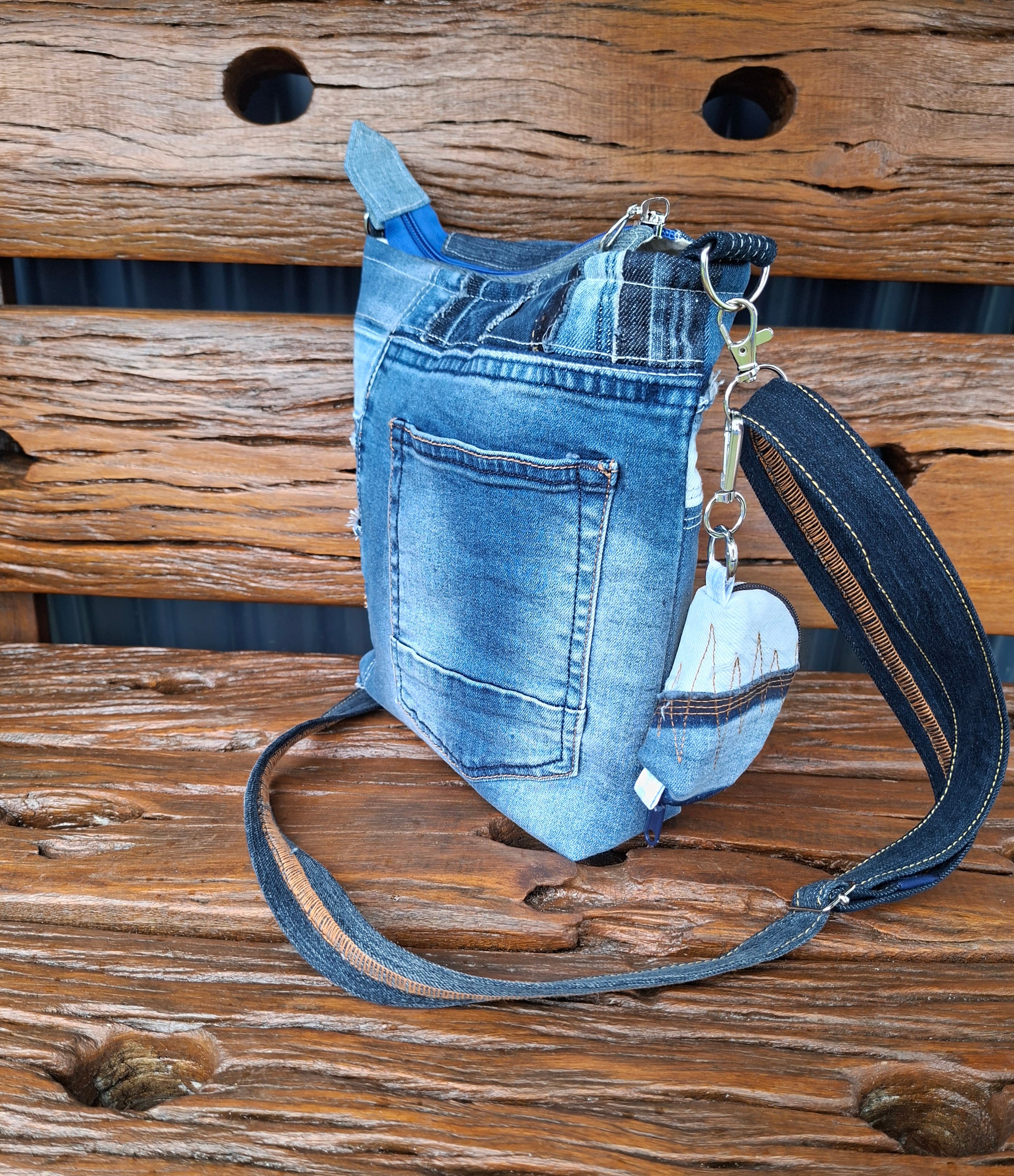 Recycled Denim Unisex Crossbody Bag