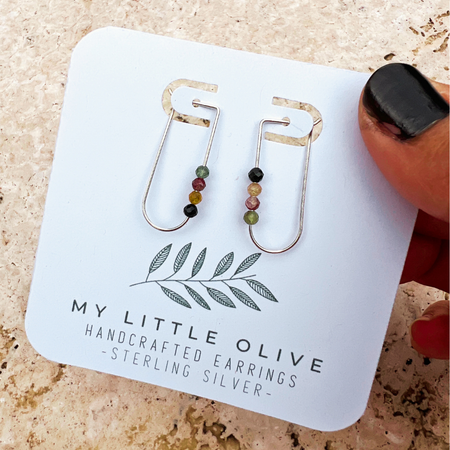 Oval Hooped Tourmaline Earrings Sterling Silver | Rose Gold