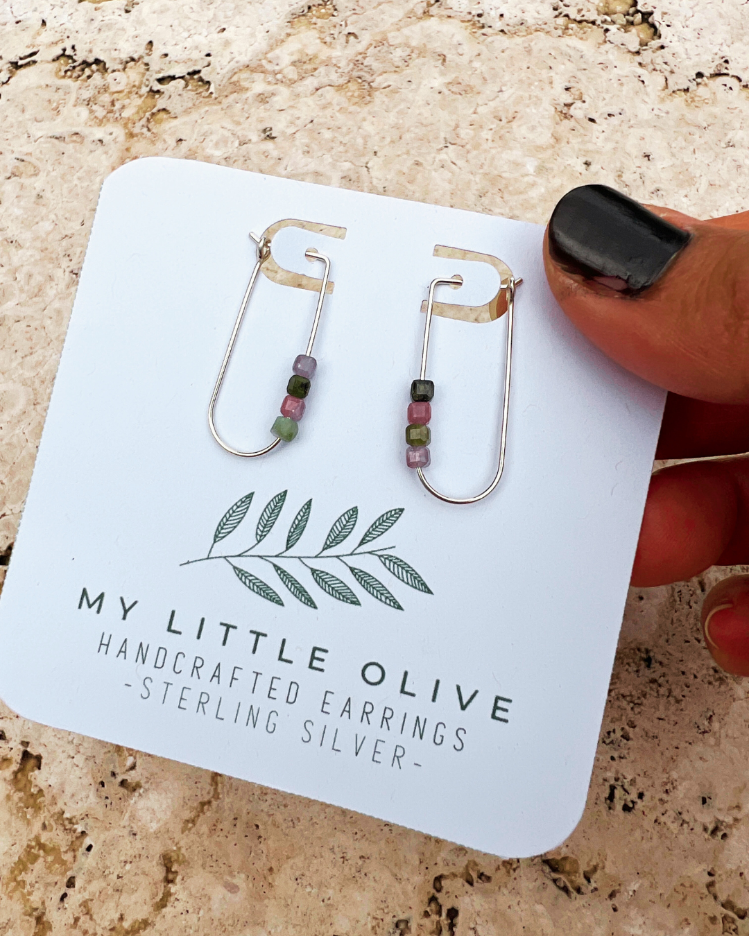 Oval Hooped Tourmaline Earrings Sterling Silver | Rose Gold