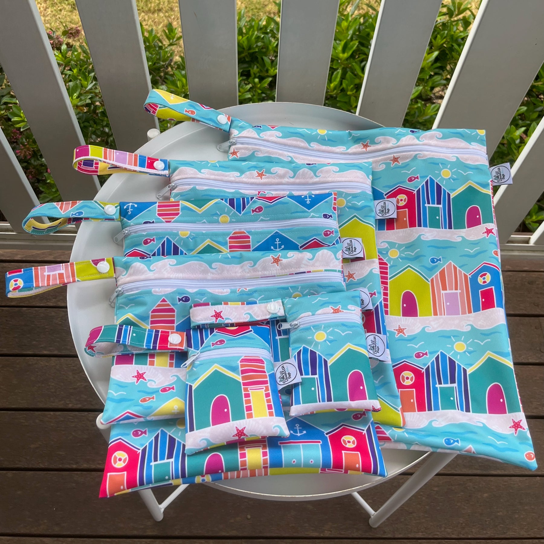 PRE-ORDER Water-resistant wet bags - Colourful Beach Huts (Ladybird and Roar)