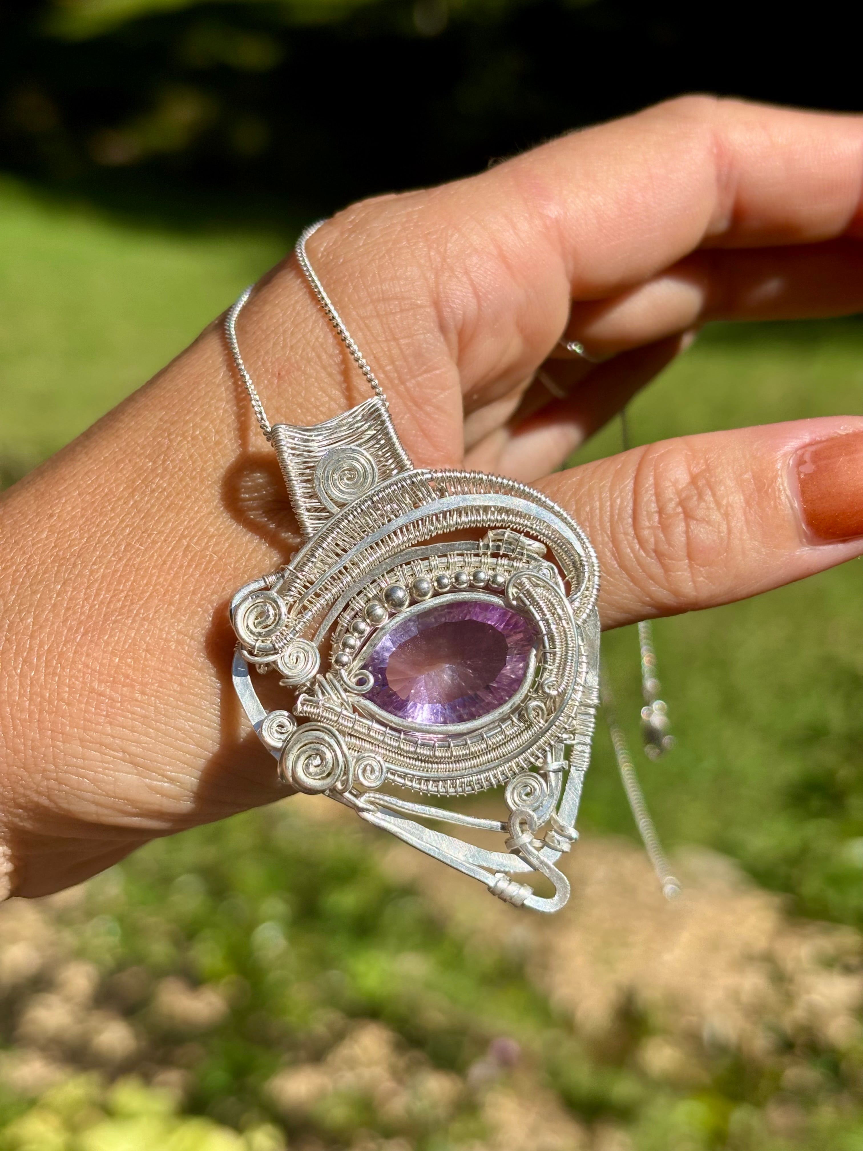 Silver Amethyst Horus eye protective Crystal pendant