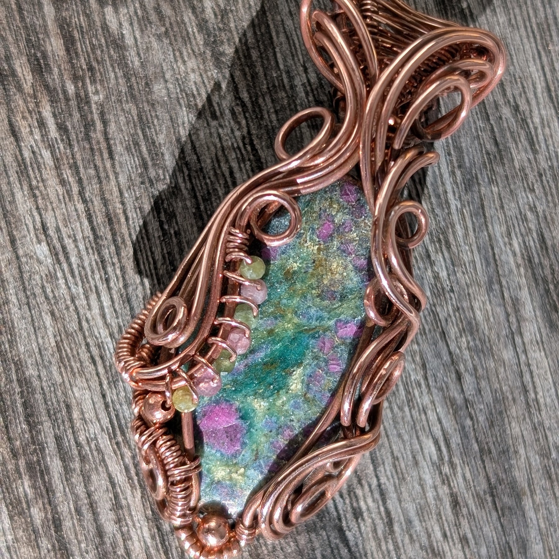 Floral - Ruby Fuchsite & Tourmaline in Copper Pendant