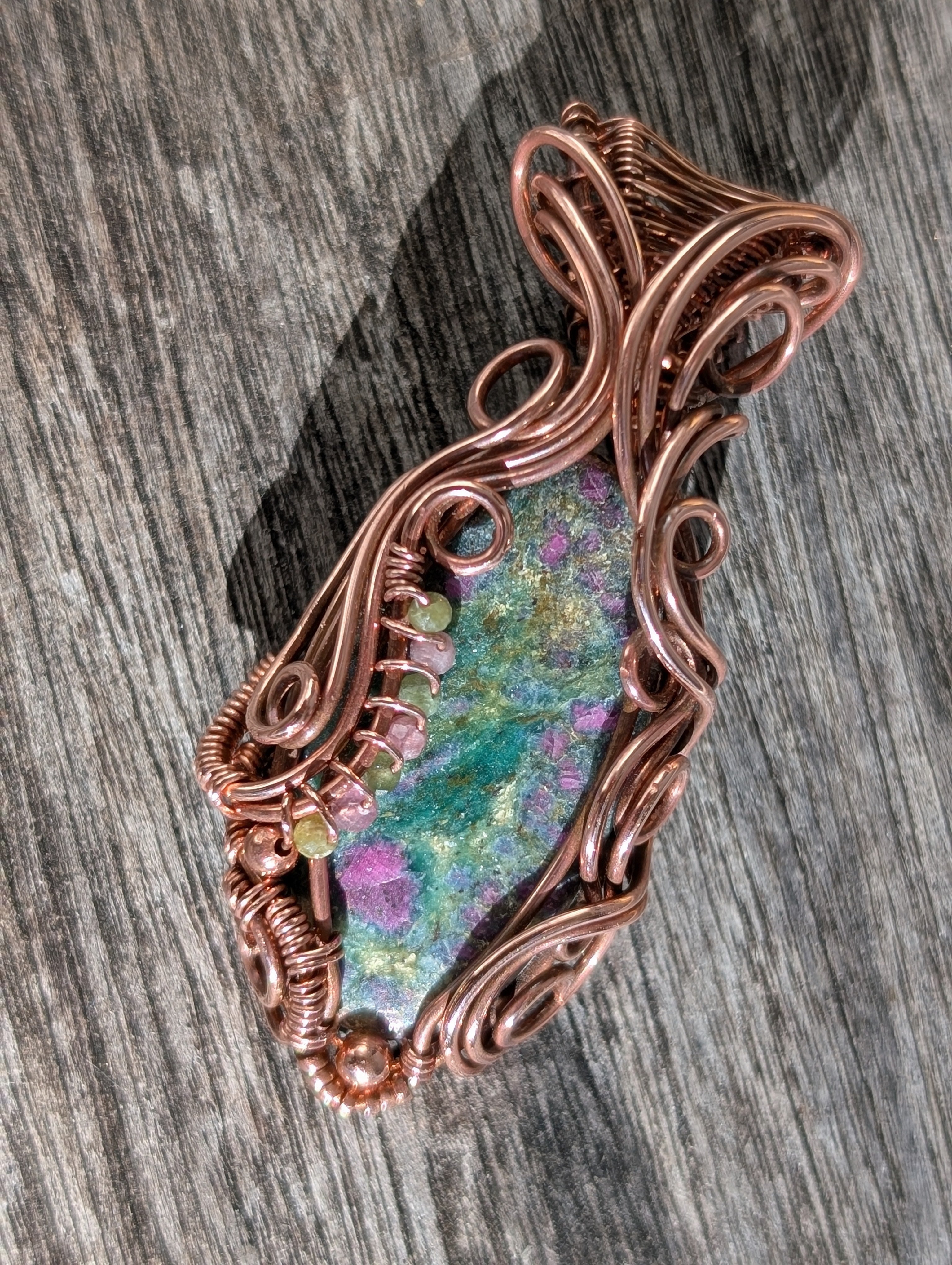 Floral - Ruby Fuchsite & Tourmaline in Copper Pendant