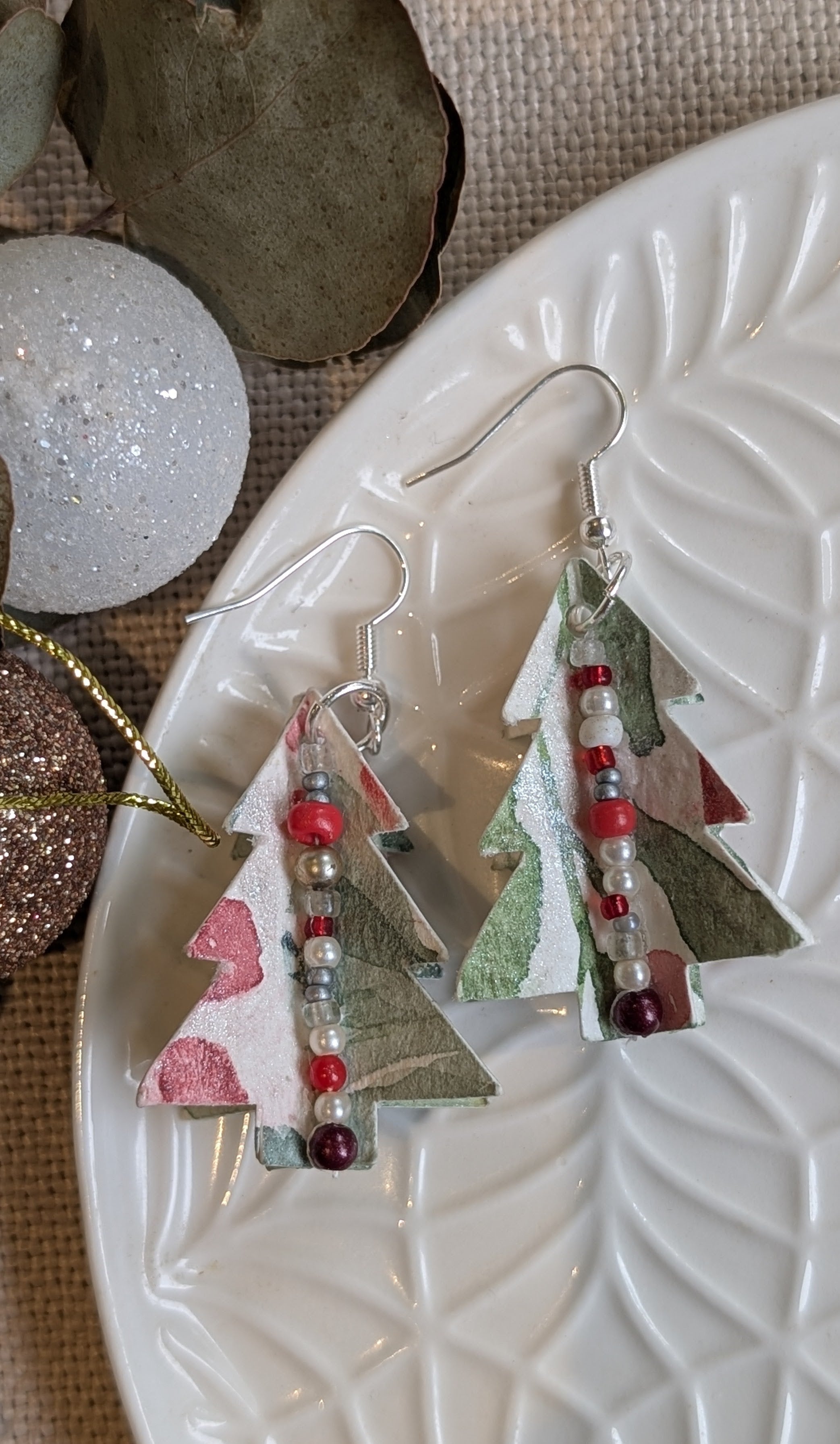 Handmade Watercolour Paper Earrings – Christmas Collection