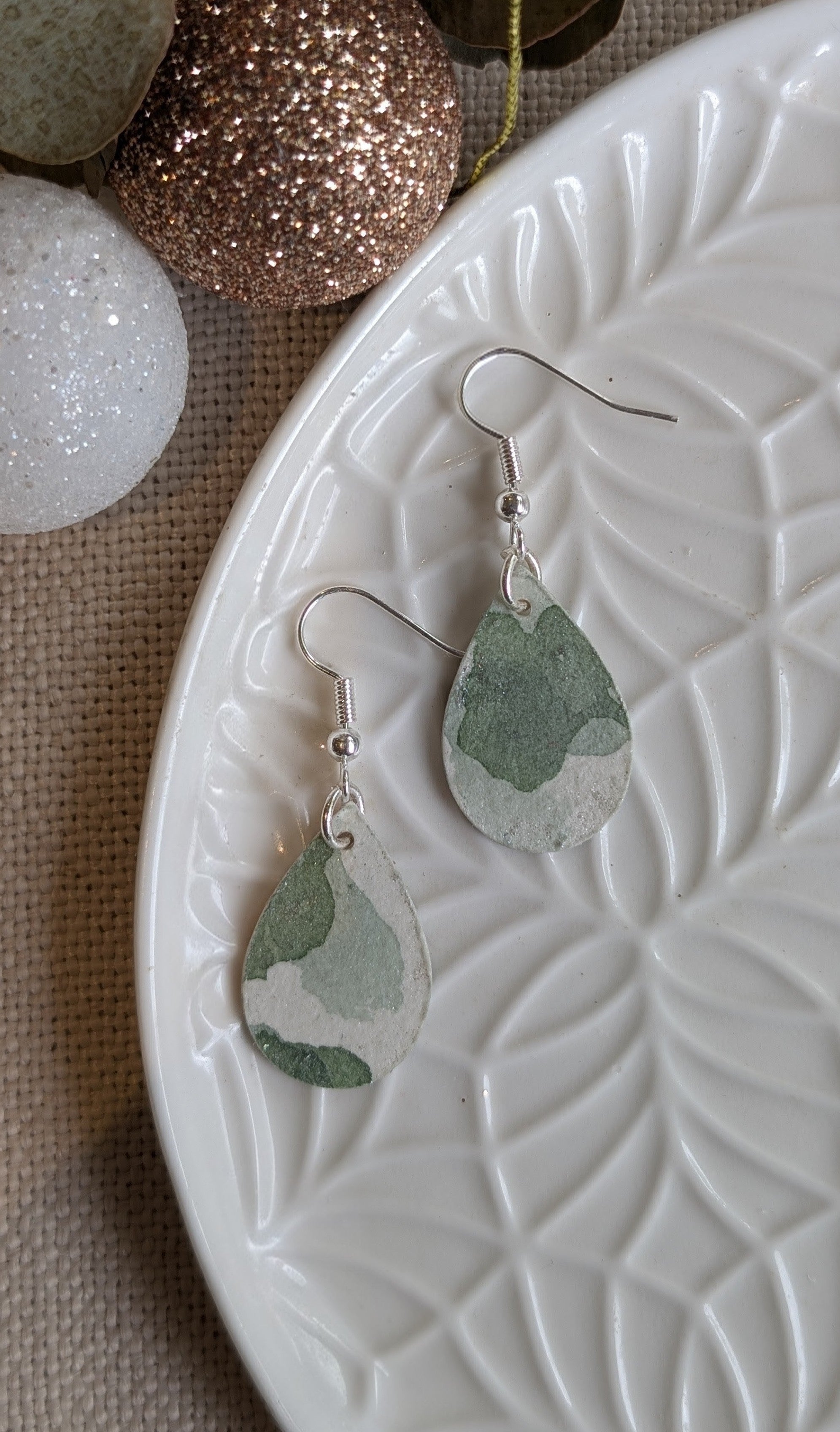 Handmade Watercolour Paper Earrings – Christmas Collection