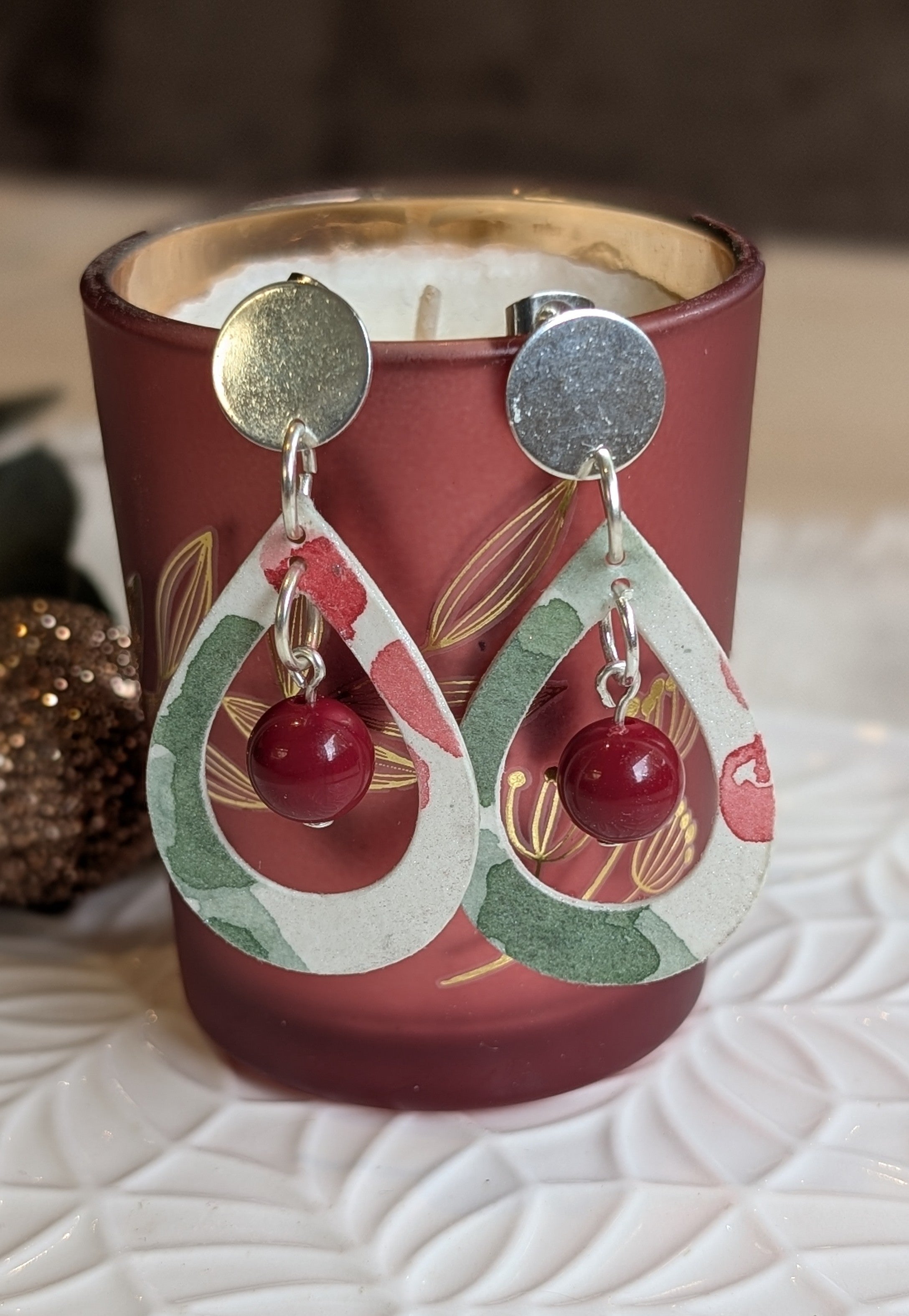 Handmade Watercolour Paper Earrings – Christmas Collection