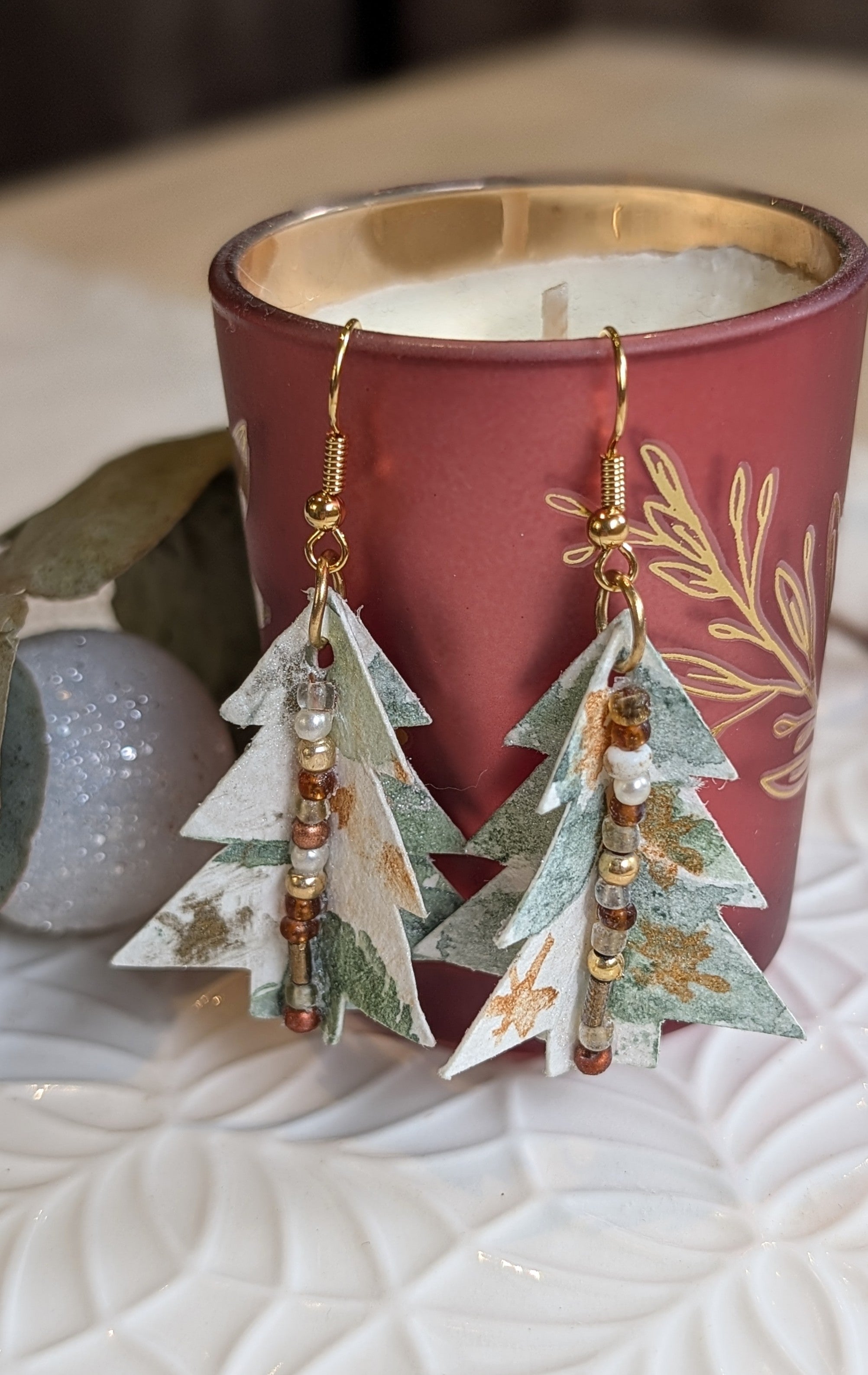 Handmade Watercolour Paper Earrings – Christmas Collection