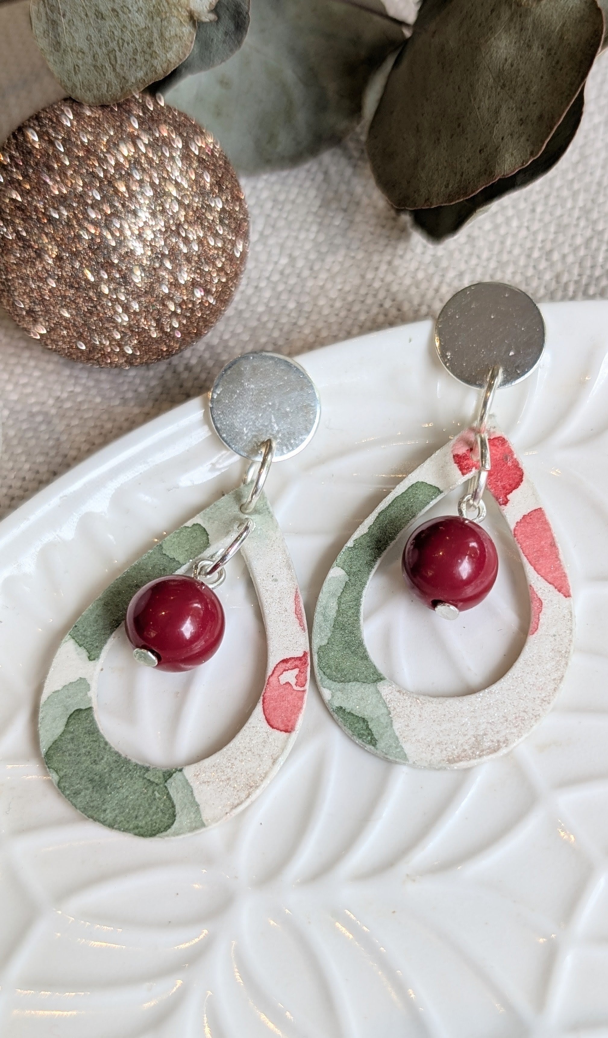Handmade Watercolour Paper Earrings – Christmas Collection