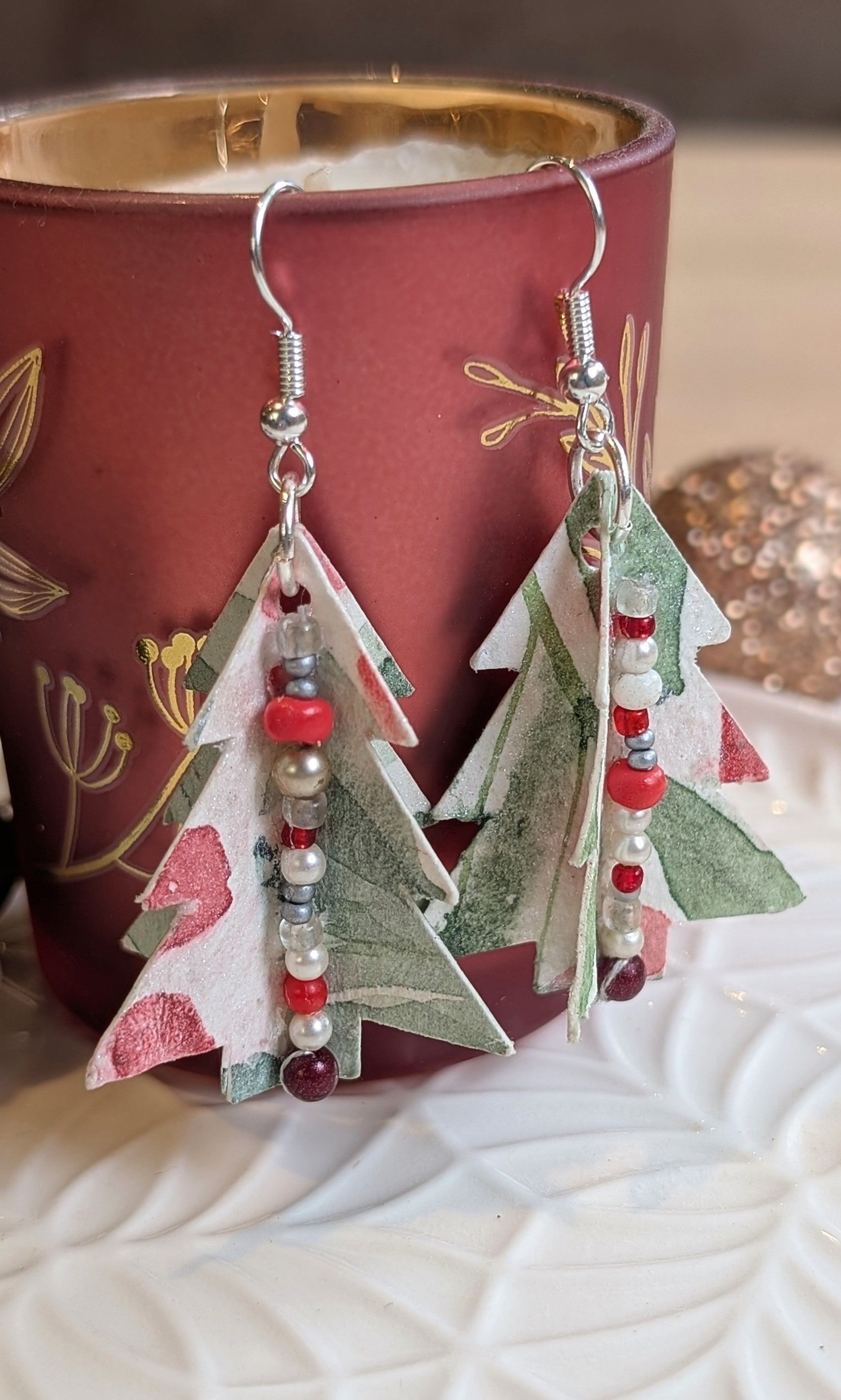 Handmade Watercolour Paper Earrings – Christmas Collection