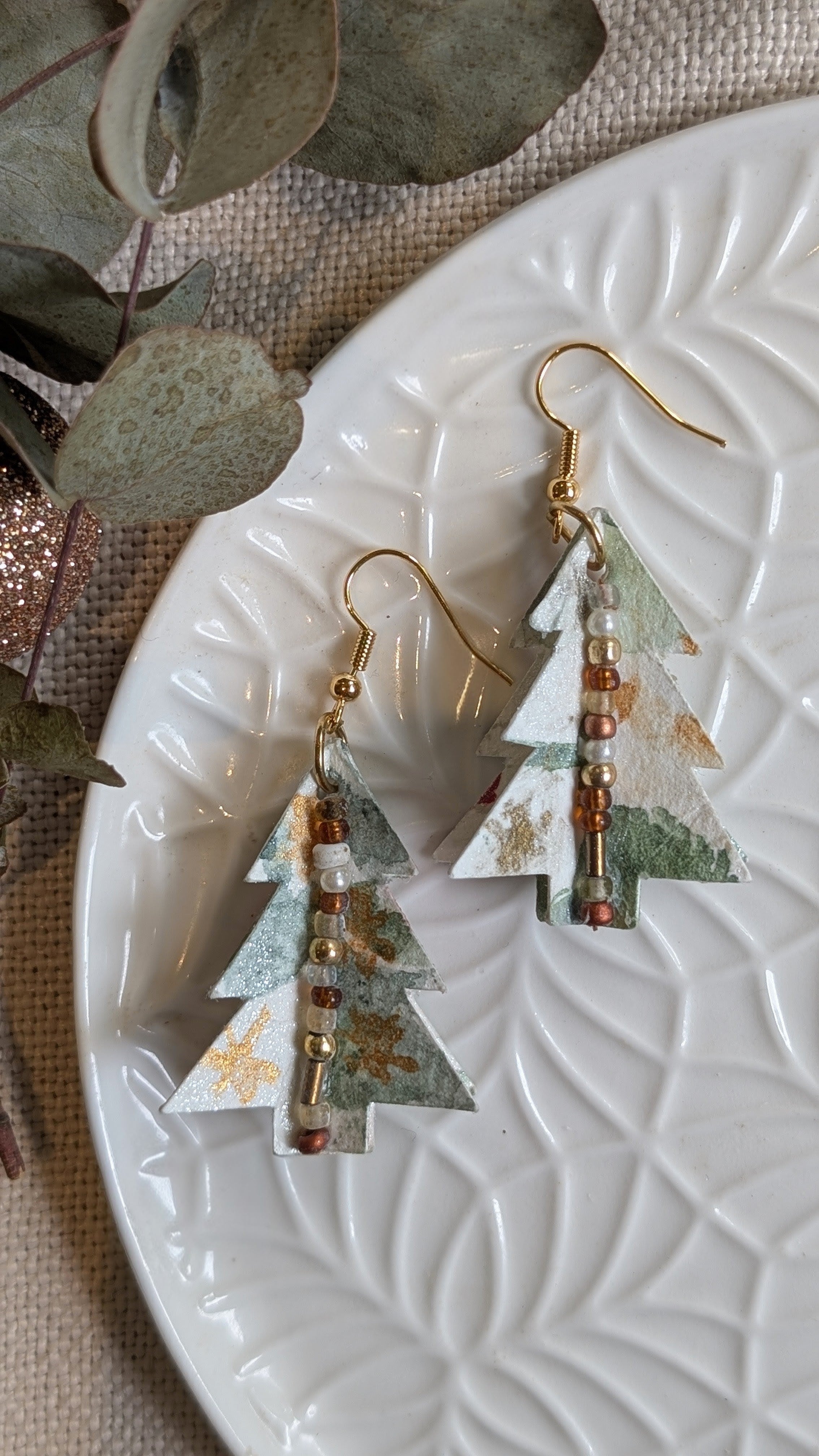 Handmade Watercolour Paper Earrings – Christmas Collection