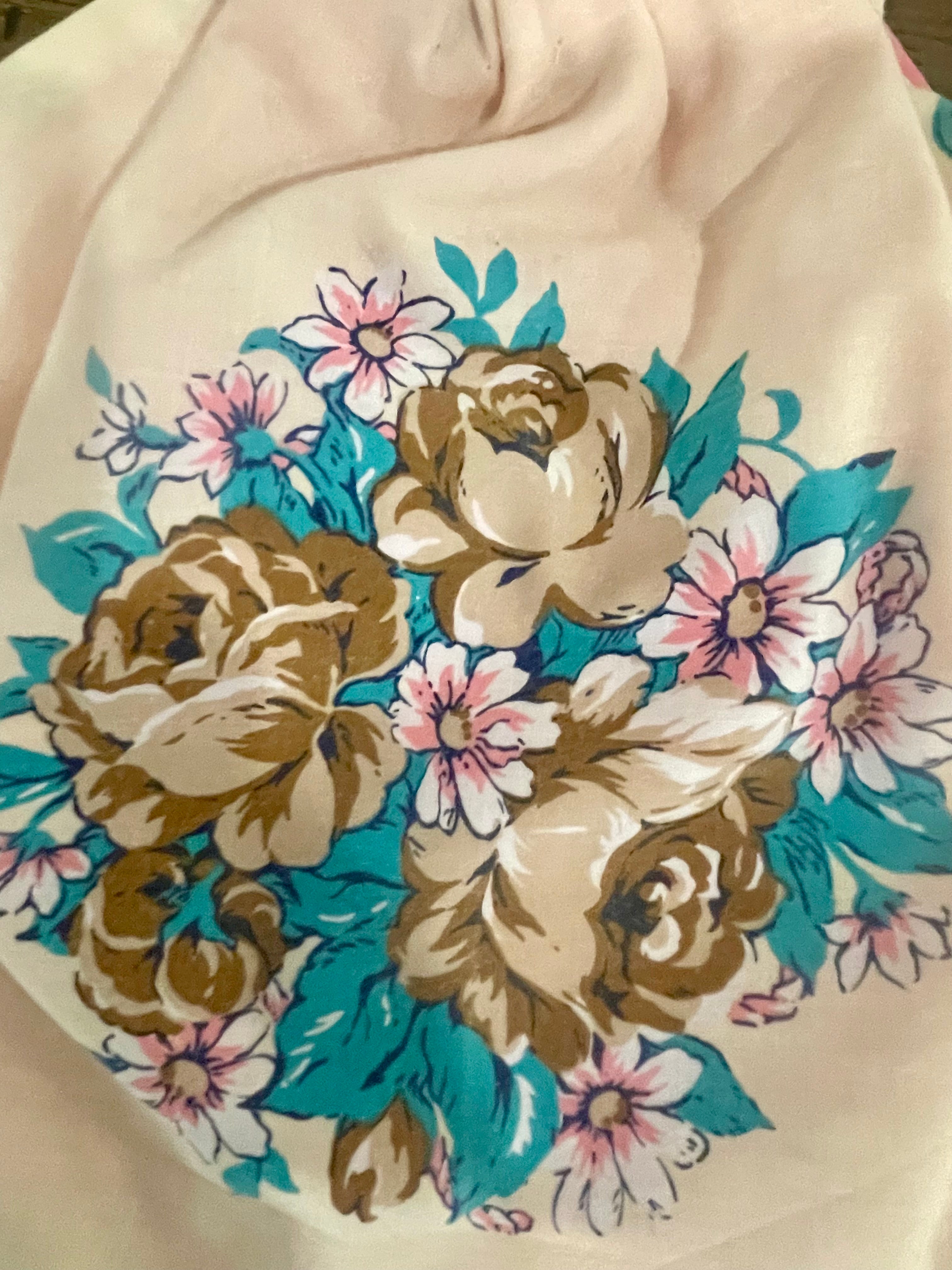 Mini Granny Bag, Cream Floral, Pink Interior, Handmade