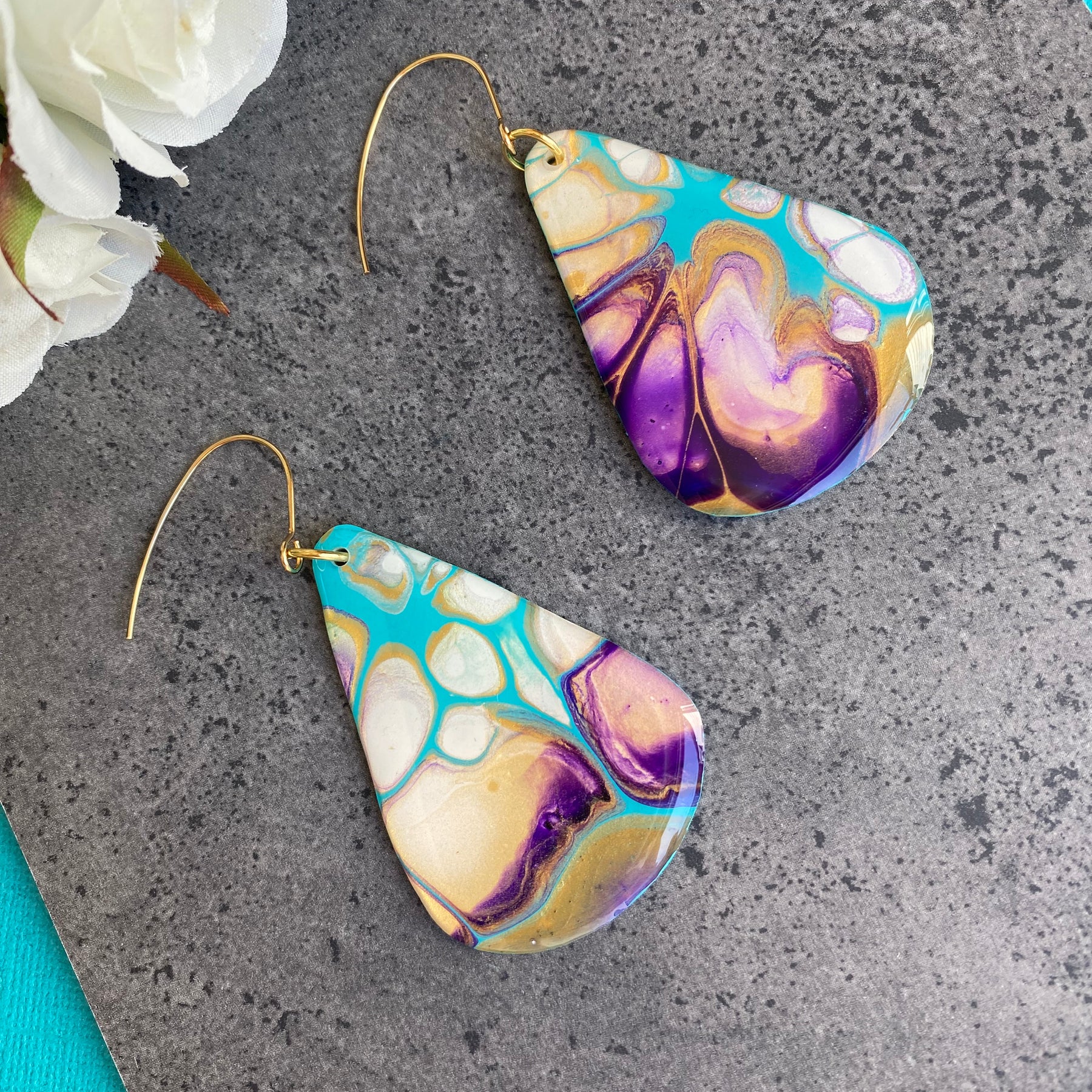 Stunning Turquoise and Gold Abstract Art Earrings