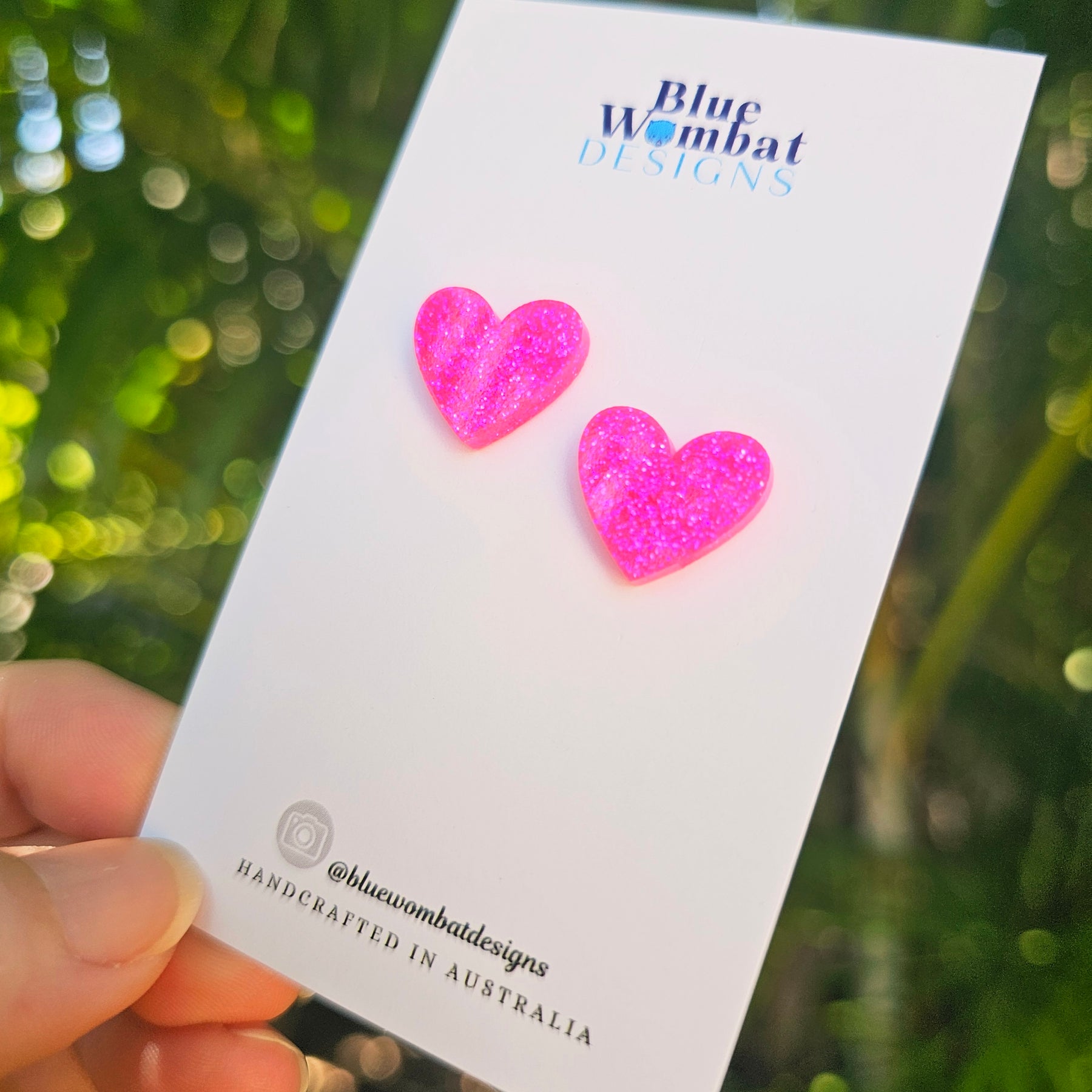 Pink Glitter Resin Love Heart Studs 16mm