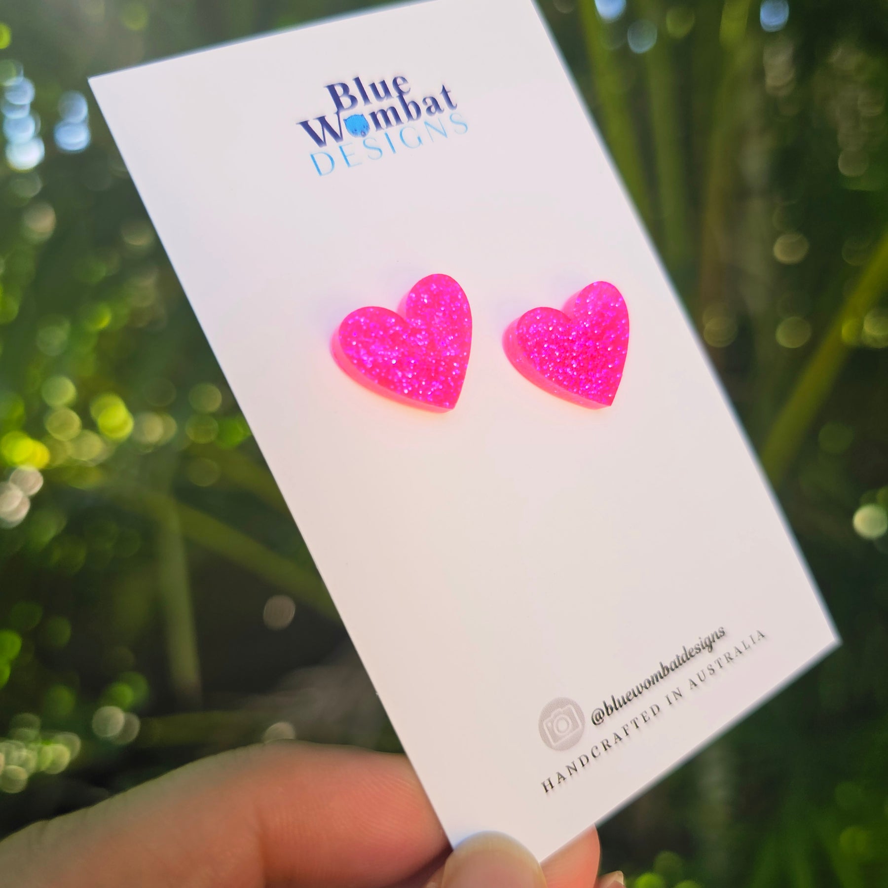 Pink Glitter Resin Love Heart Studs 16mm