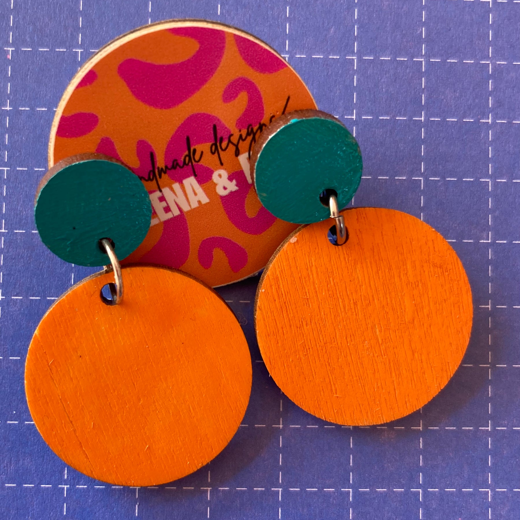 Handpainted orange & green earrings
