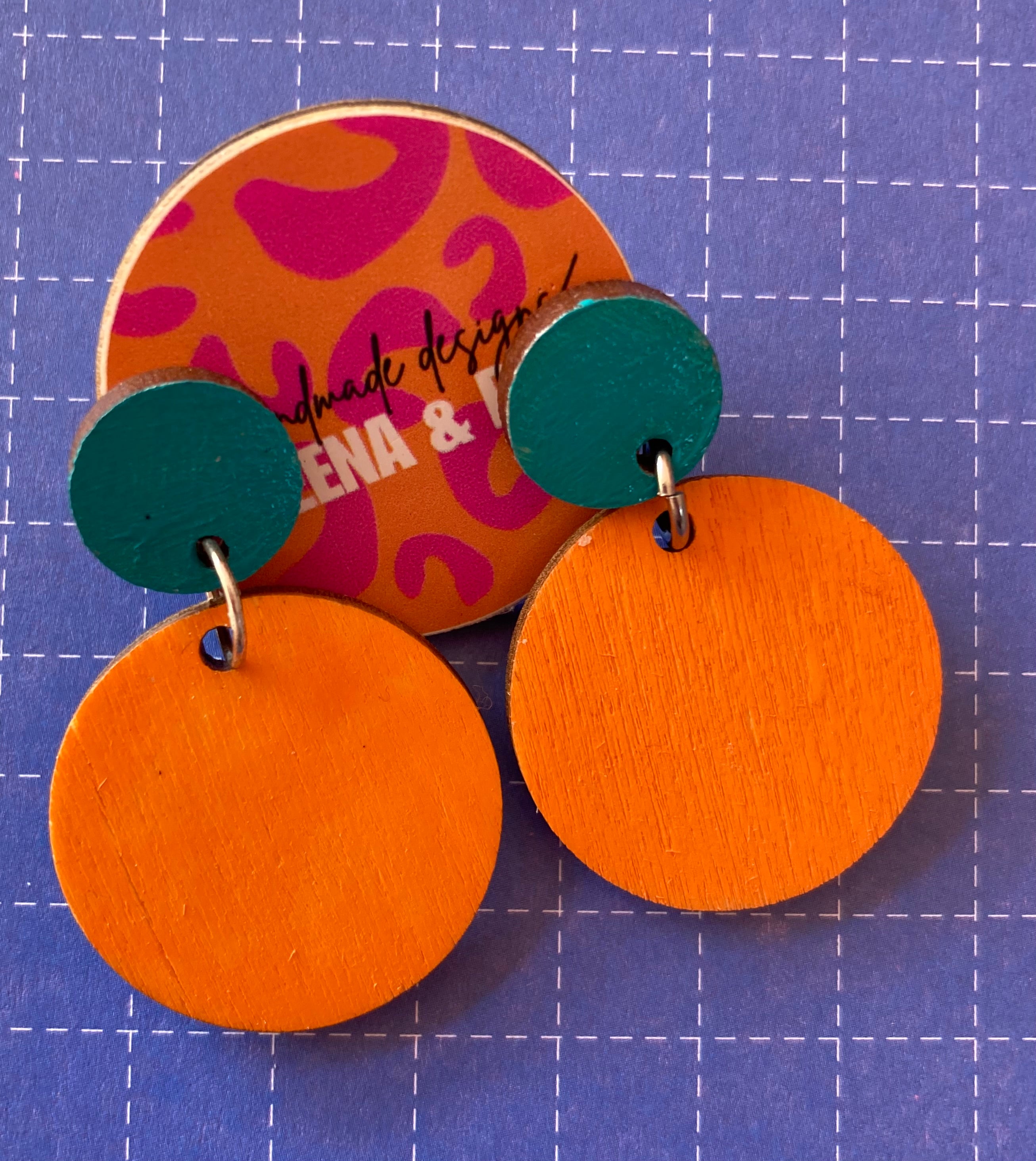 Handpainted orange & green earrings