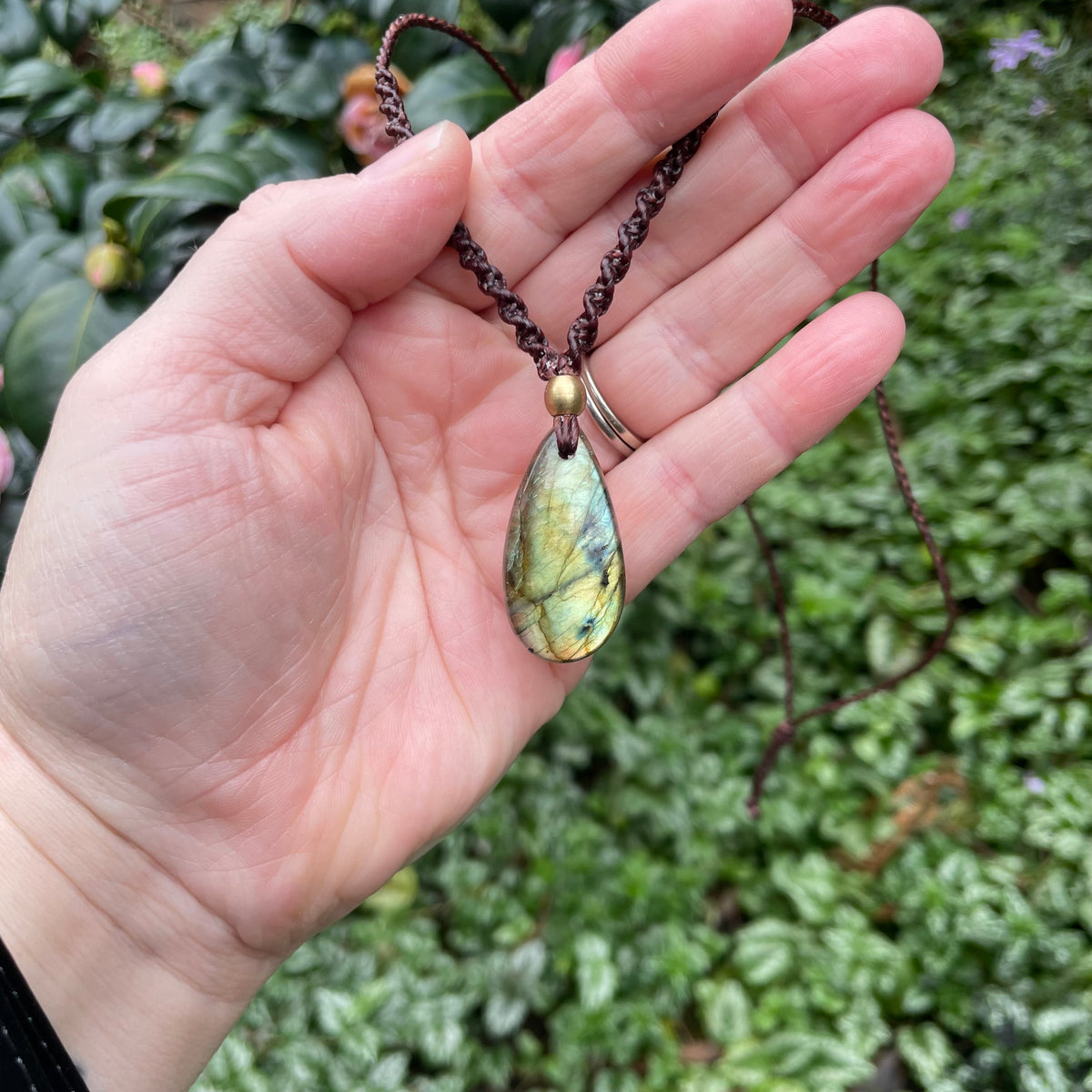 Labradorite Pendant Necklace: Beaded Macrame, Adjustable Boho Gift