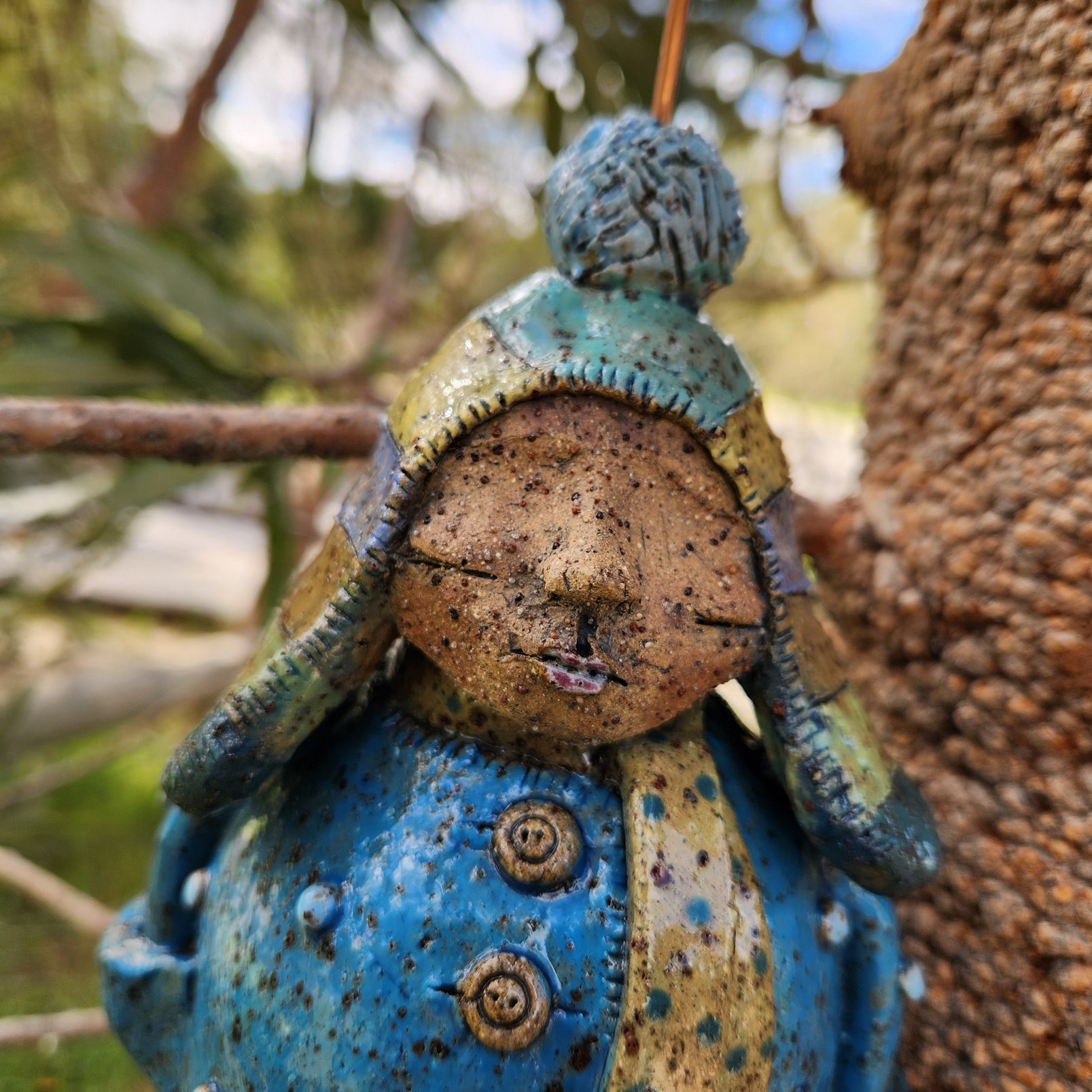 Clay windchime, little girl, blue