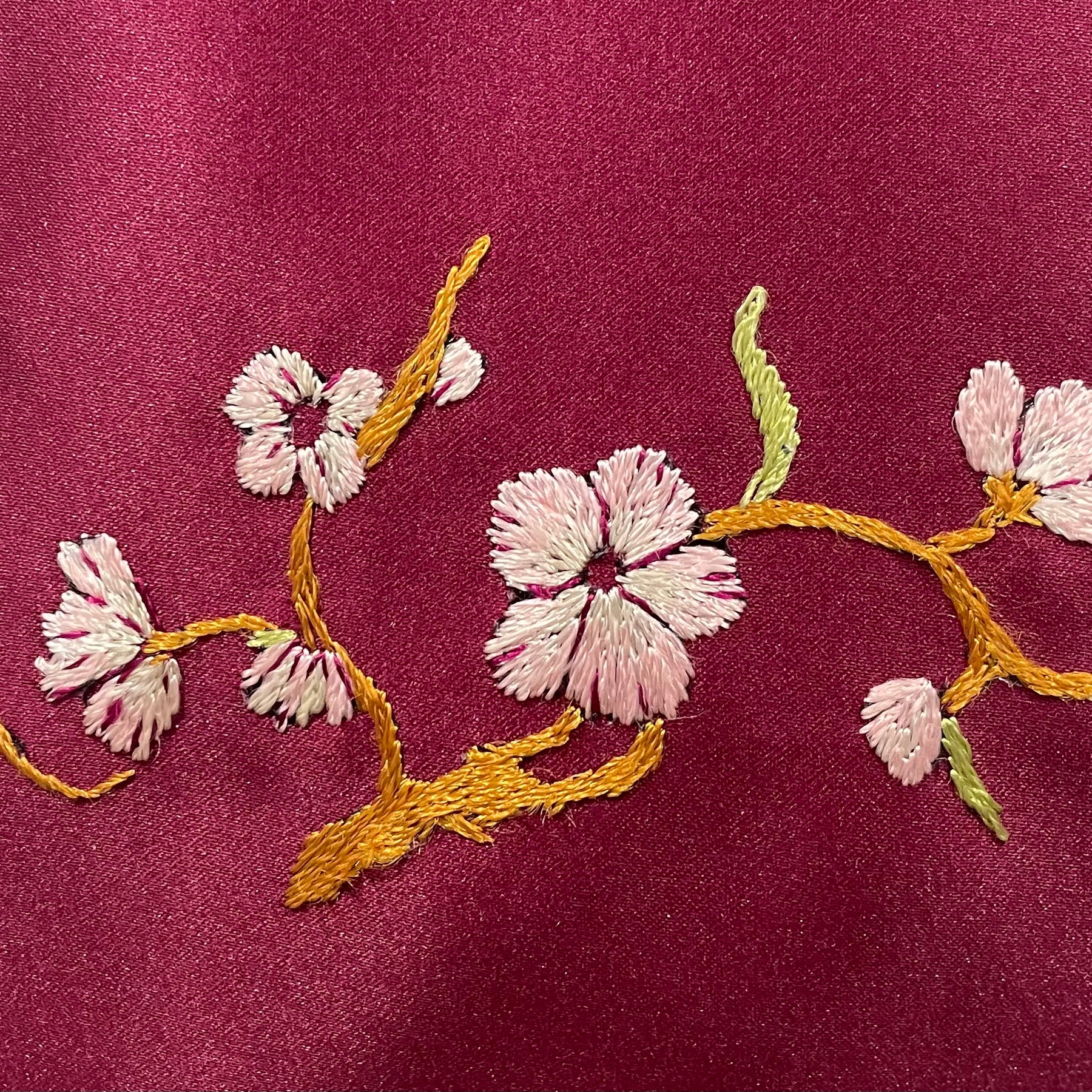 Handmade Plum Satin Handbag, Cherry Blossom Embroidery
