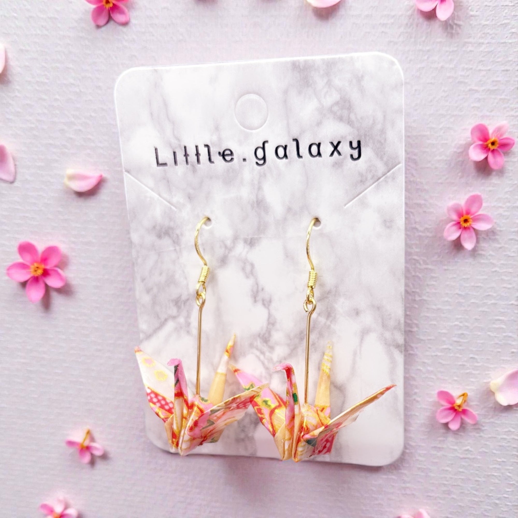 Handmade paper origami Large crane earrings / ear clip on / 18k gold hook