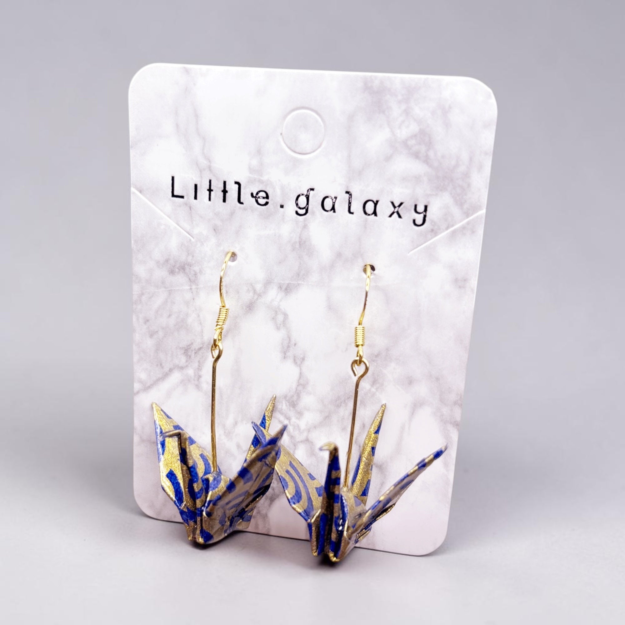 Handmade paper origami Large crane earrings / ear clip on / 18k gold hook